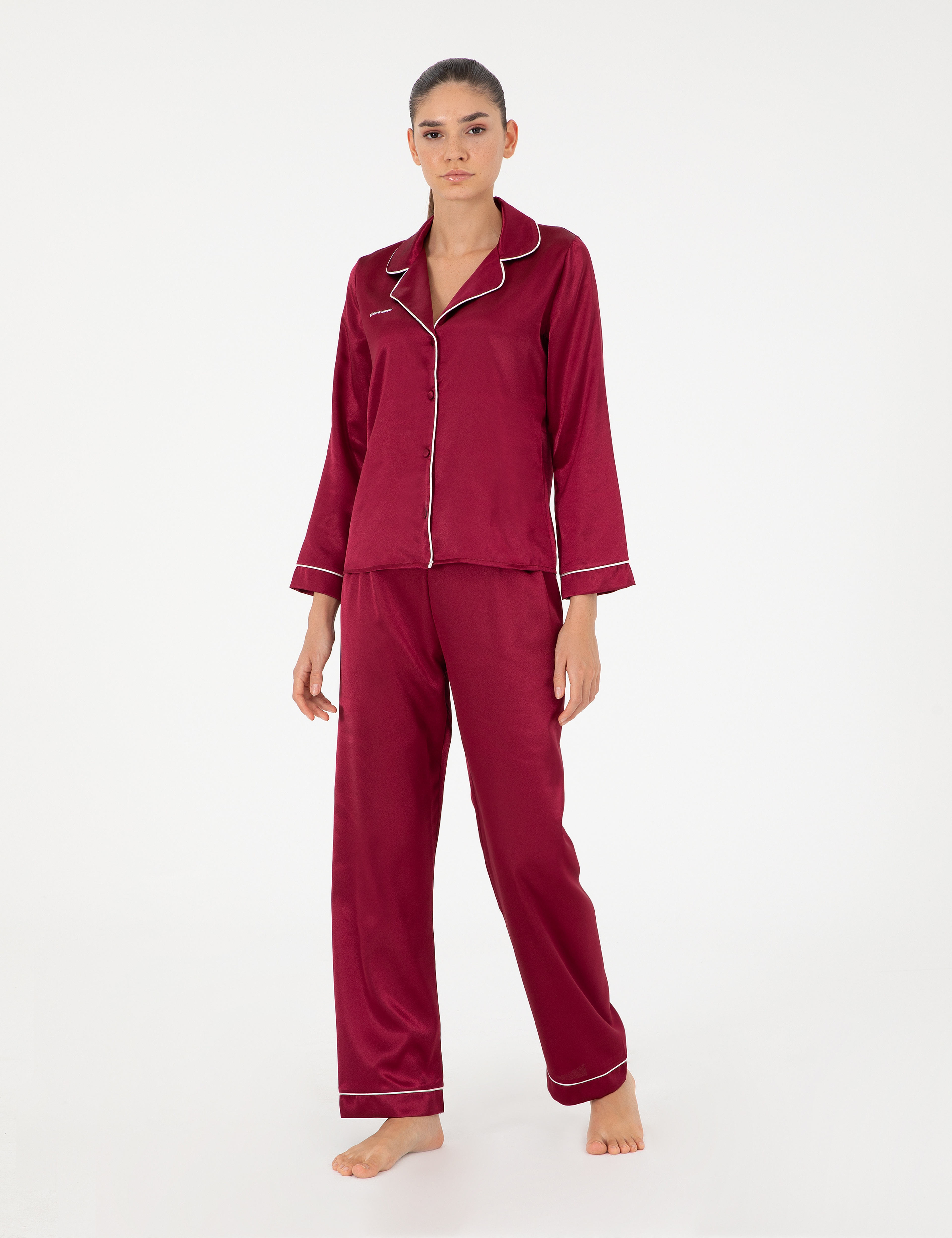 Bordo Saten Pijama Takımı