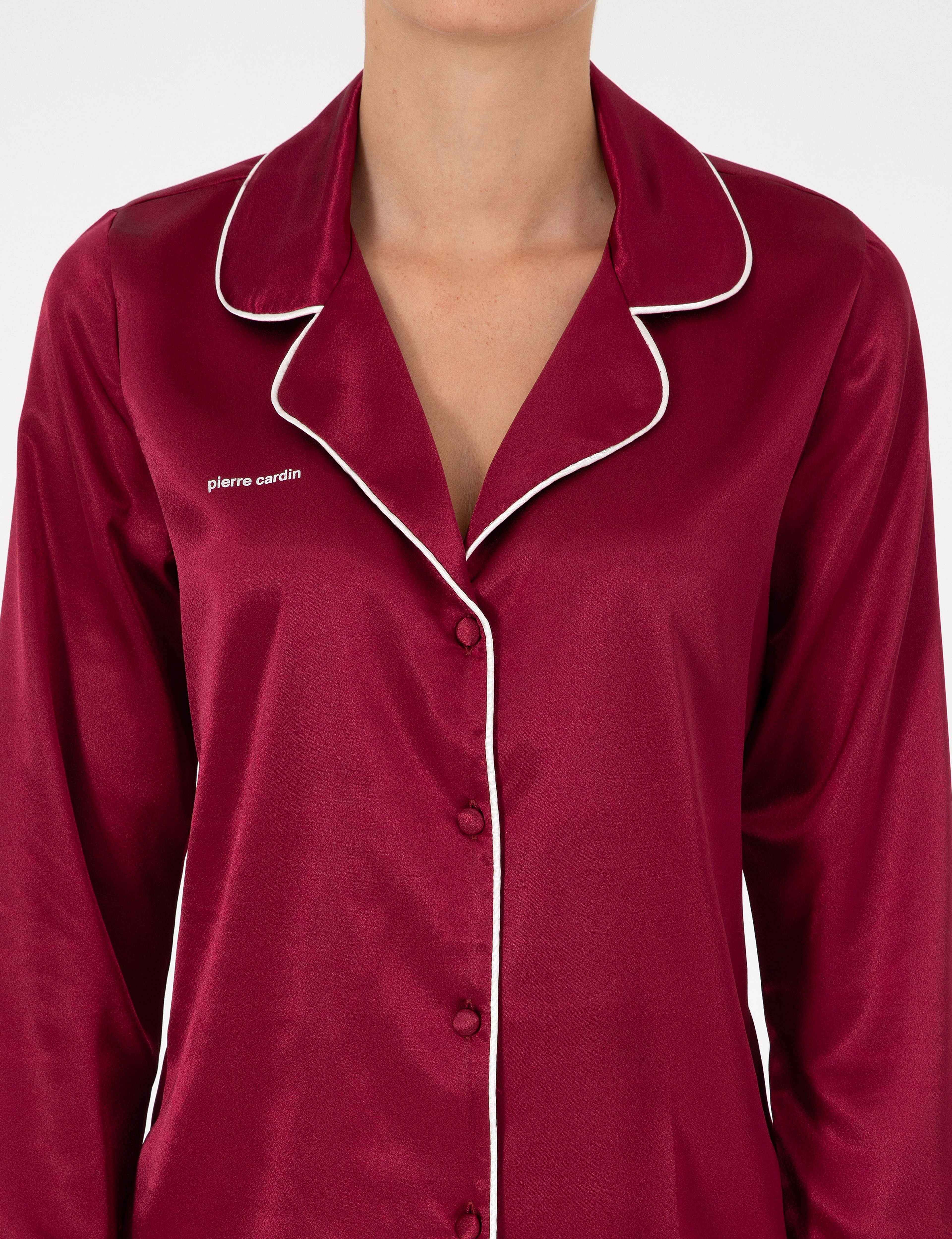 Bordo Saten Pijama Takımı