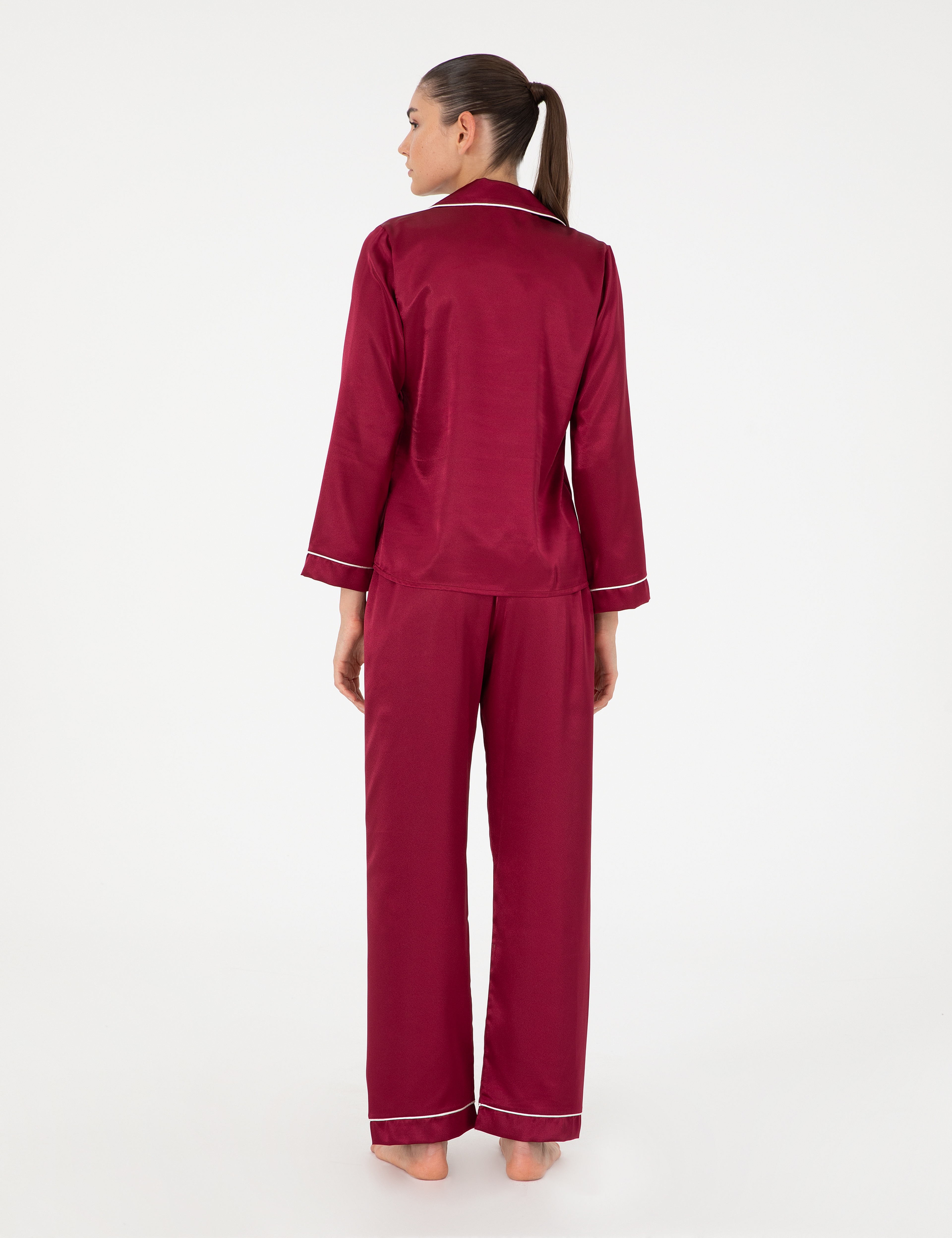 Bordo Saten Pijama Takımı