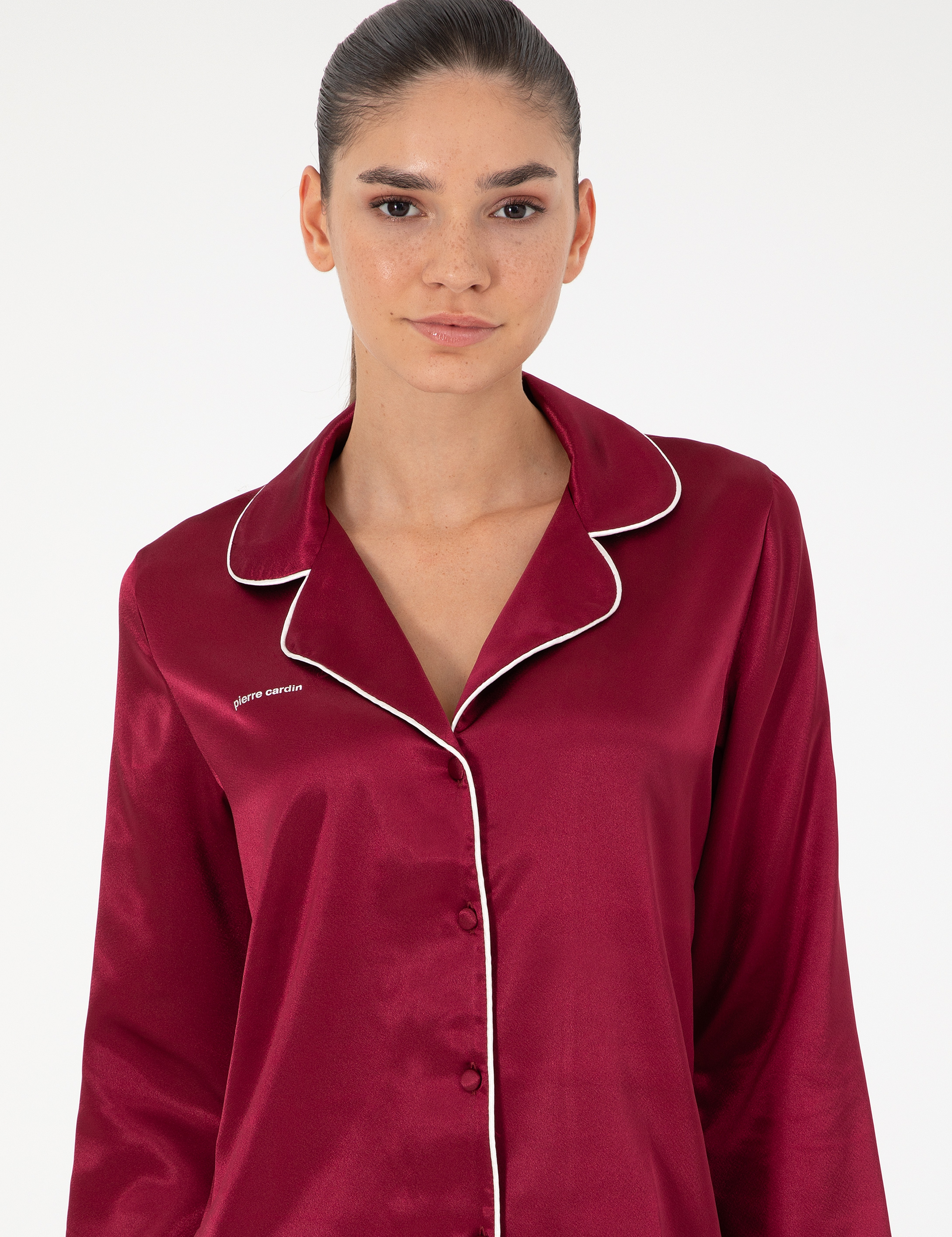 Bordo Saten Pijama Takımı - Image 3