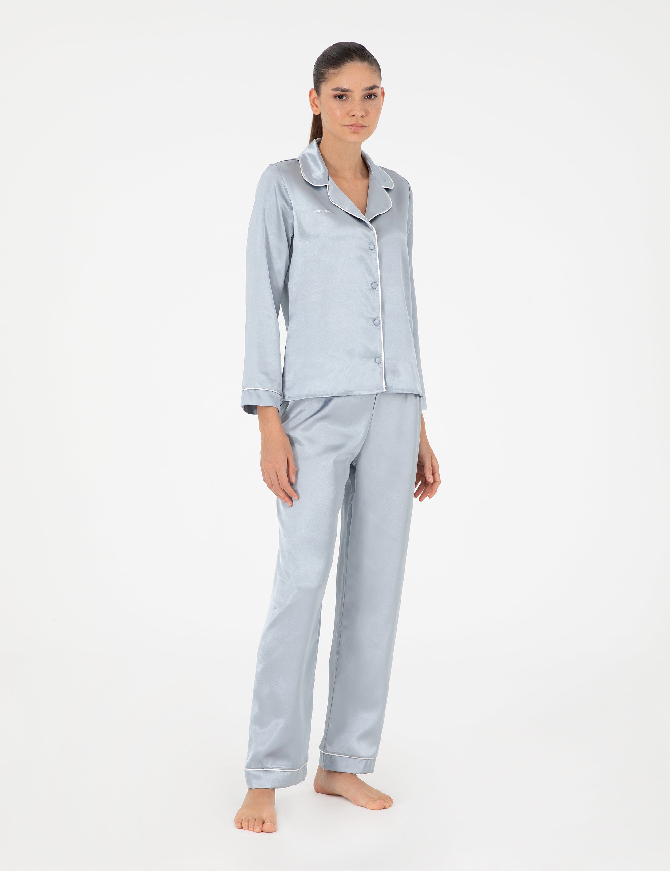 Mavi Saten Pijama Takımı