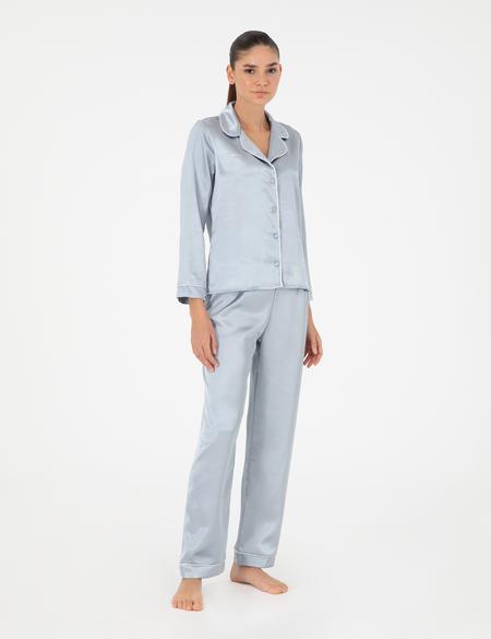 Mavi Saten Pijama Takımı - 50303949022