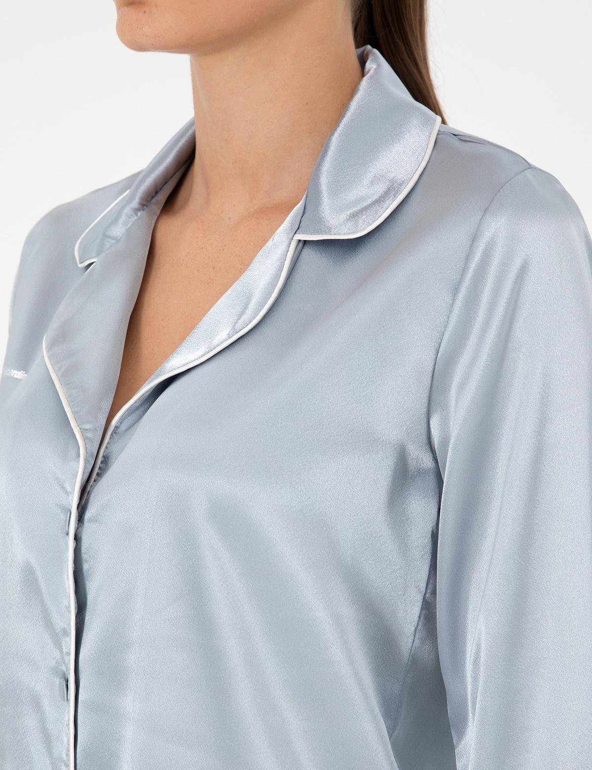 Mavi Saten Pijama Takımı - 50303949022