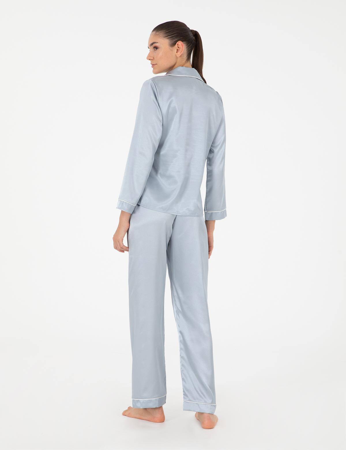 Mavi Saten Pijama Takımı - 50303949022