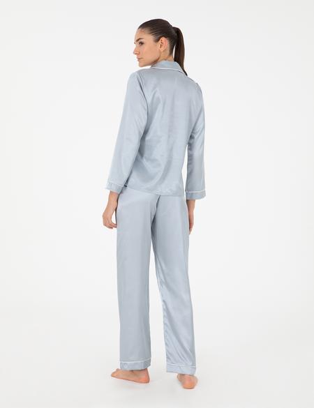 Mavi Saten Pijama Takımı - 50303949022
