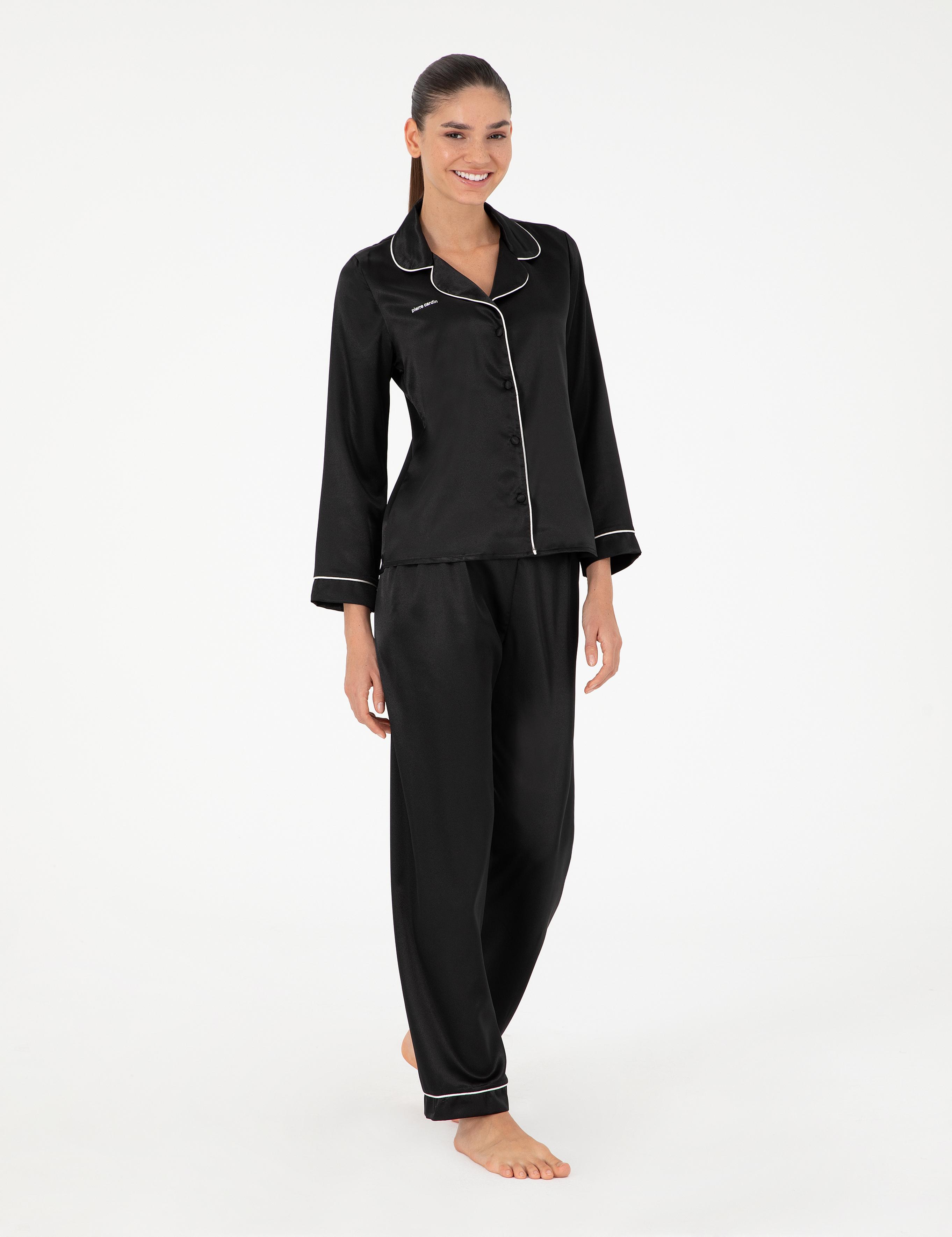 Siyah Saten Pijama Takımı