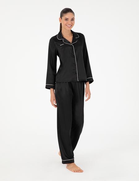 Siyah Saten Pijama Takımı - 50303949012