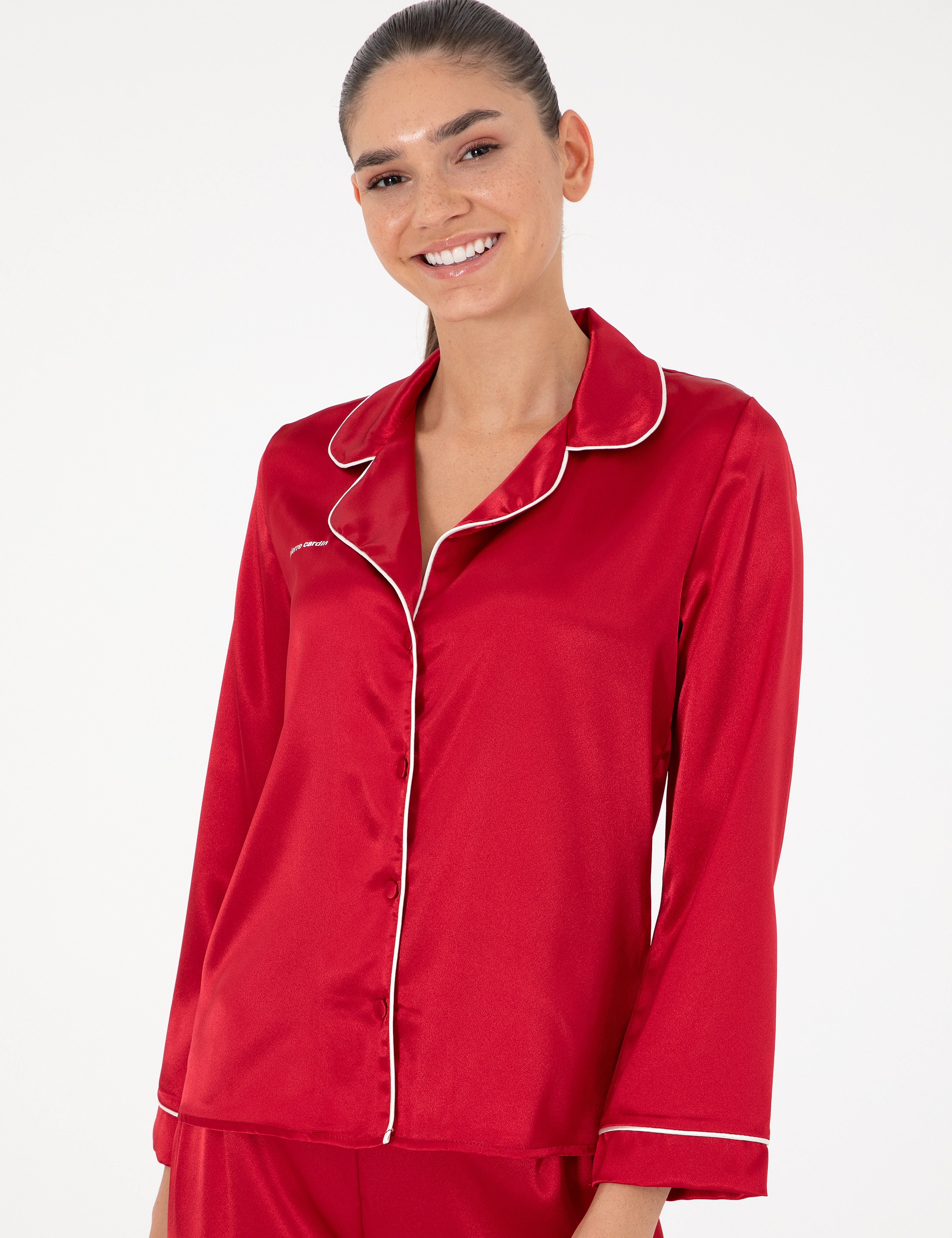 Kırmızı Saten Pijama Takımı - Image 3