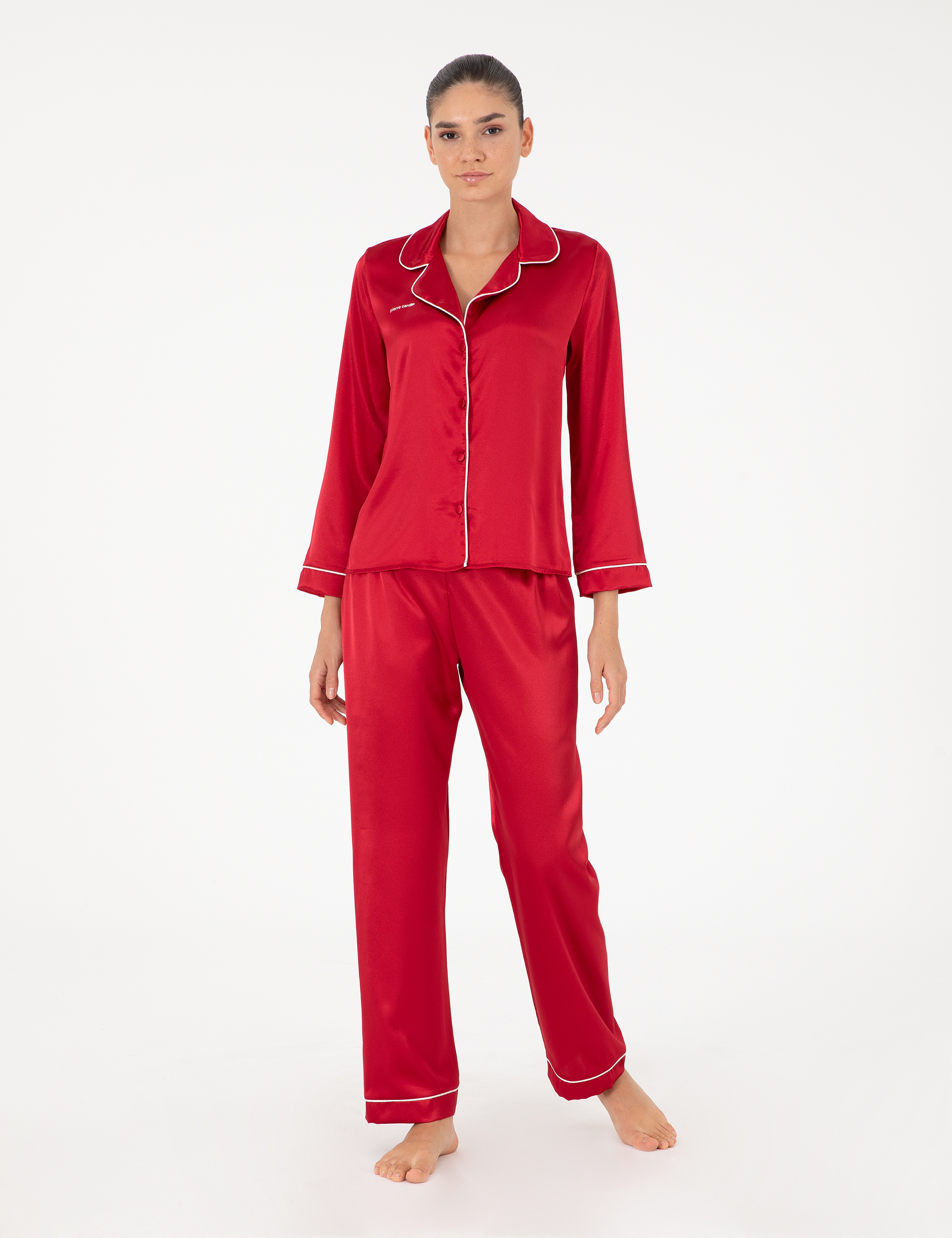 Kırmızı Saten Pijama Takımı