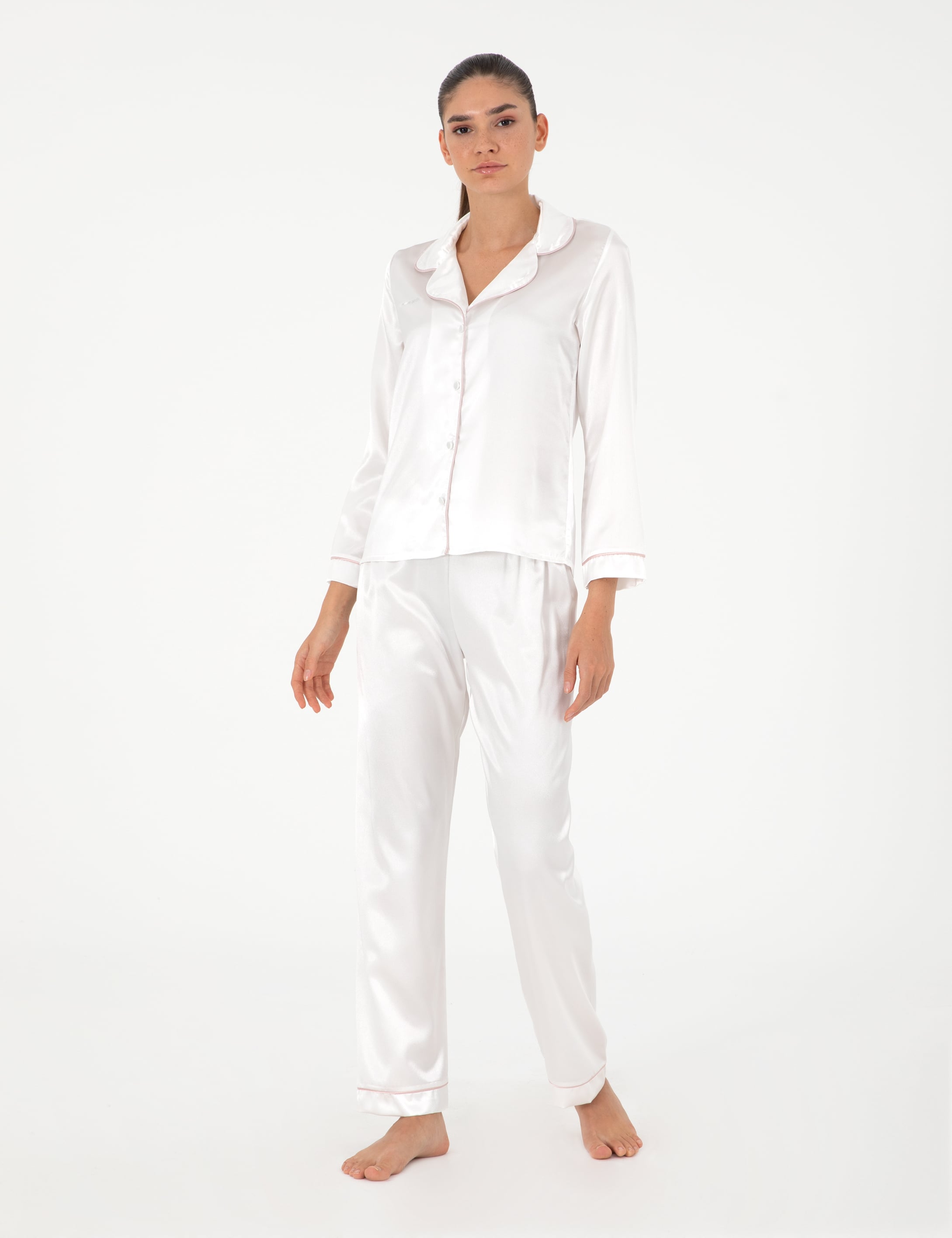 Ekru Saten Pijama Takımı