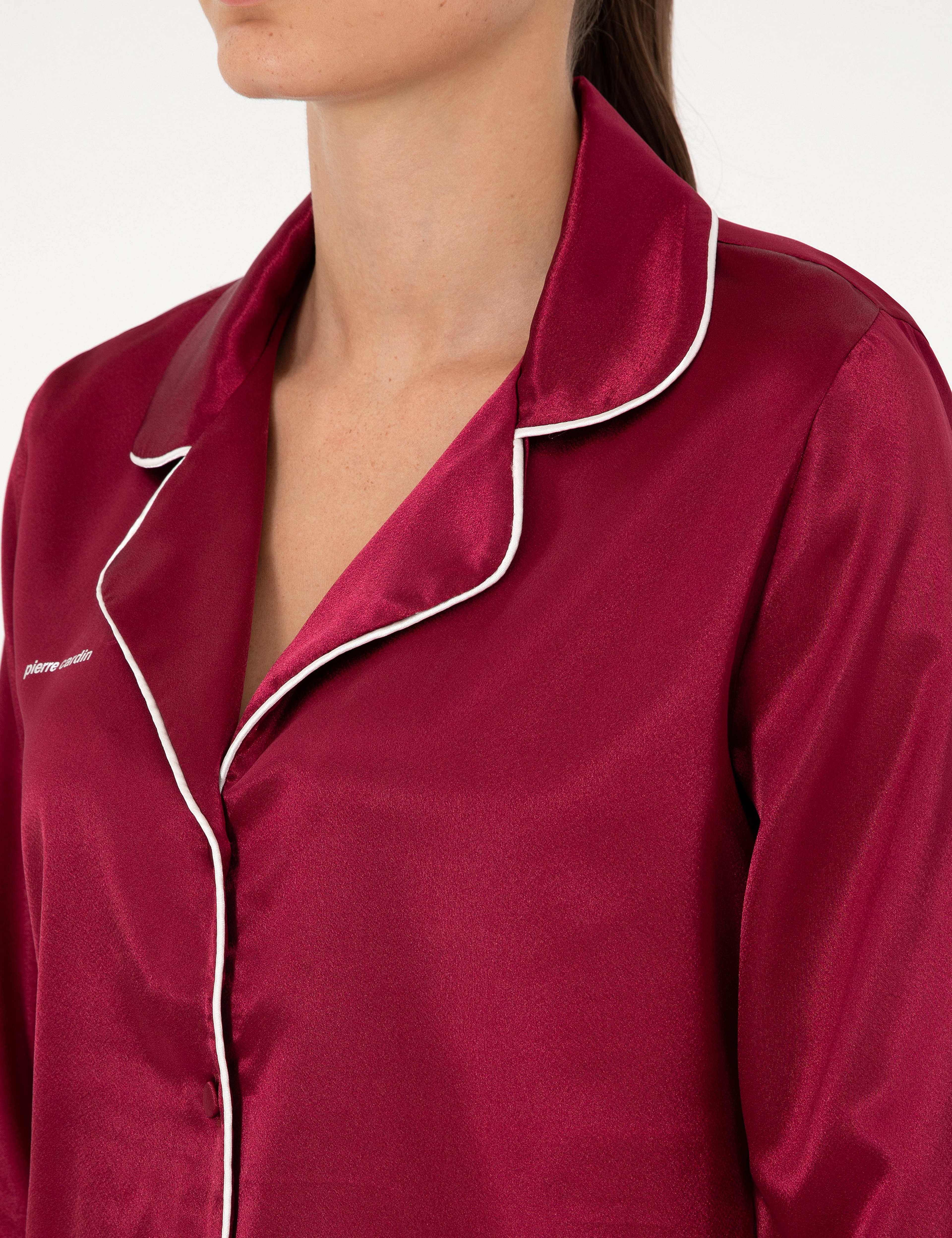 Bordo Saten Pijama Takımı