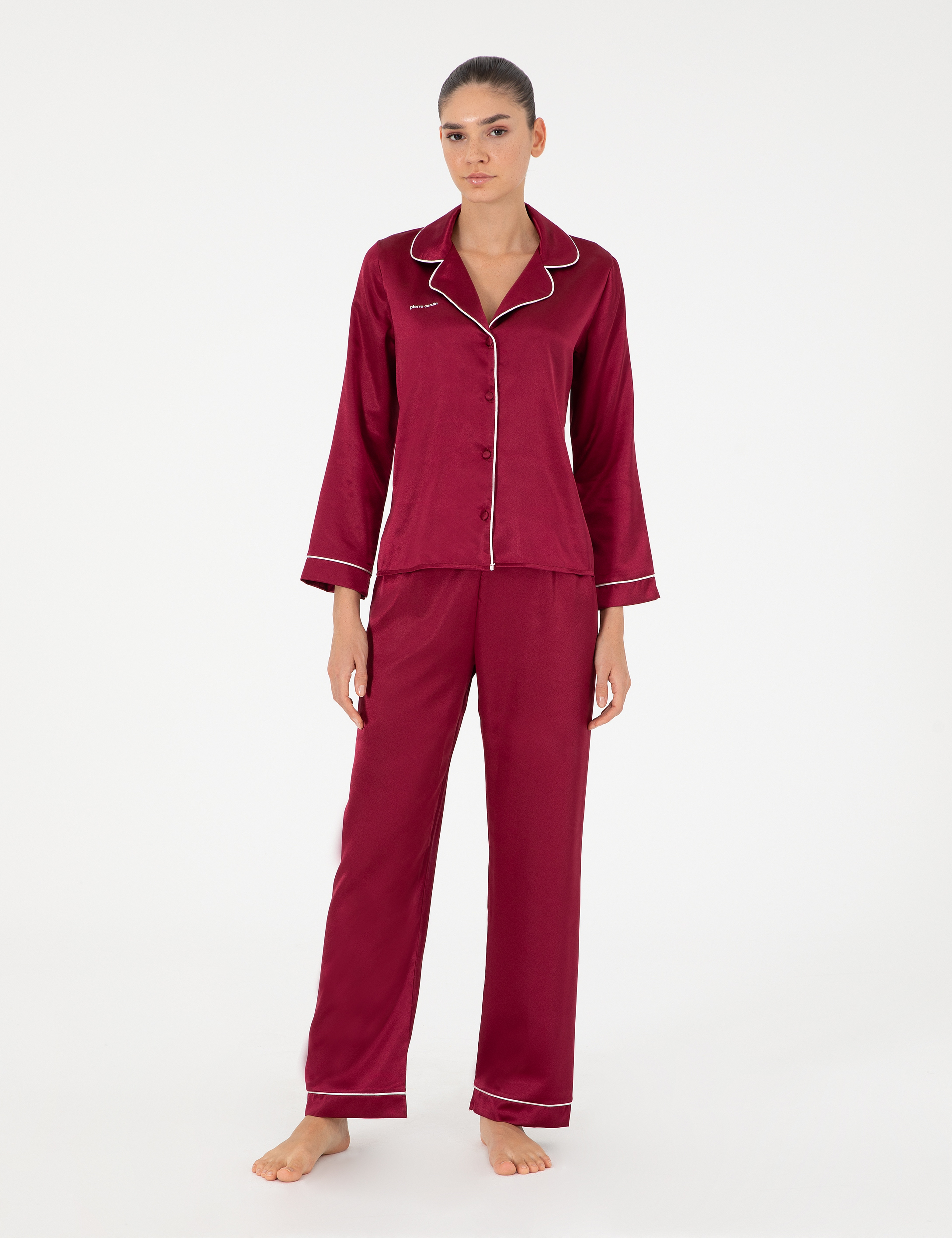 Bordo Saten Pijama Takımı - Image 1