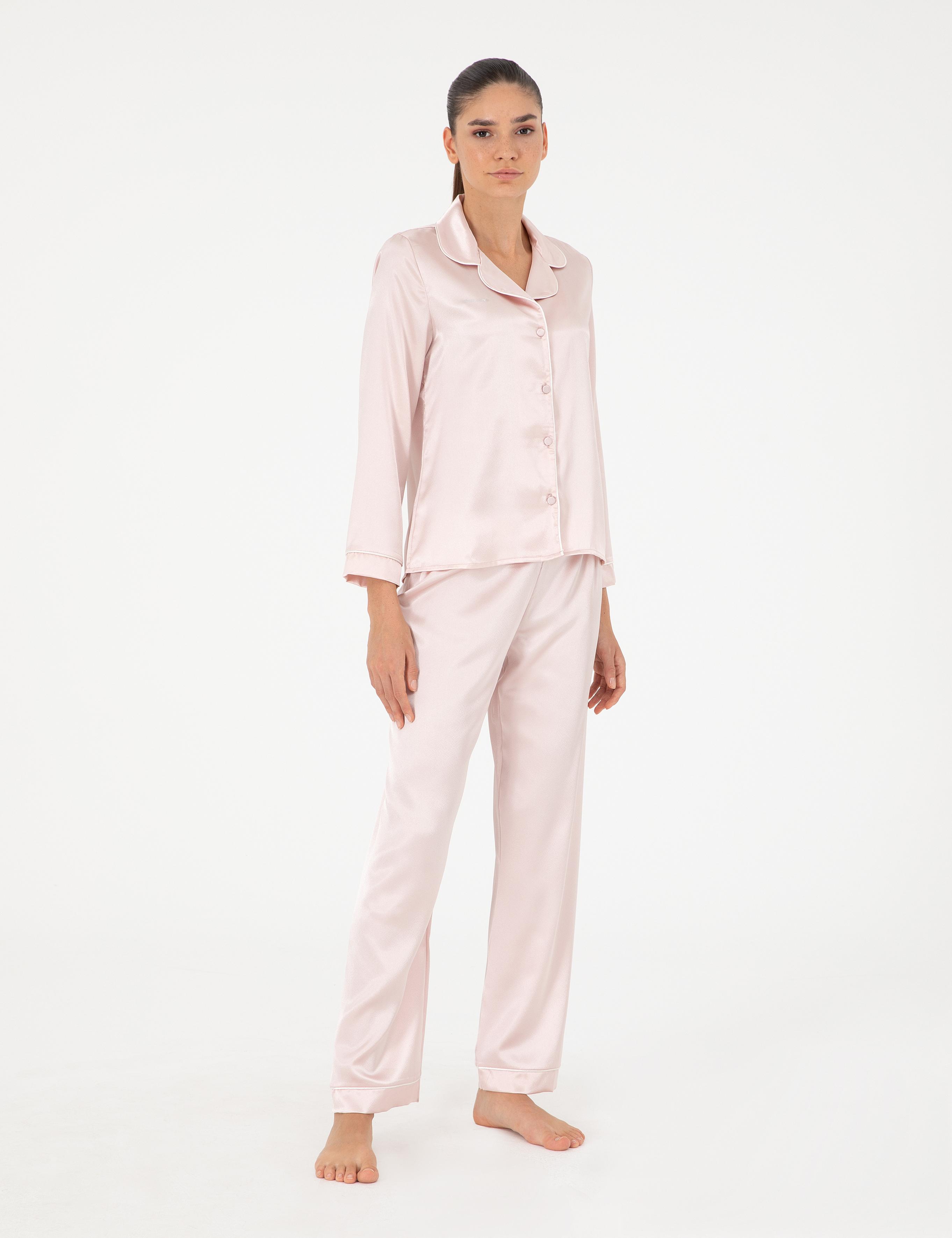 Pudra Saten Pijama Takımı