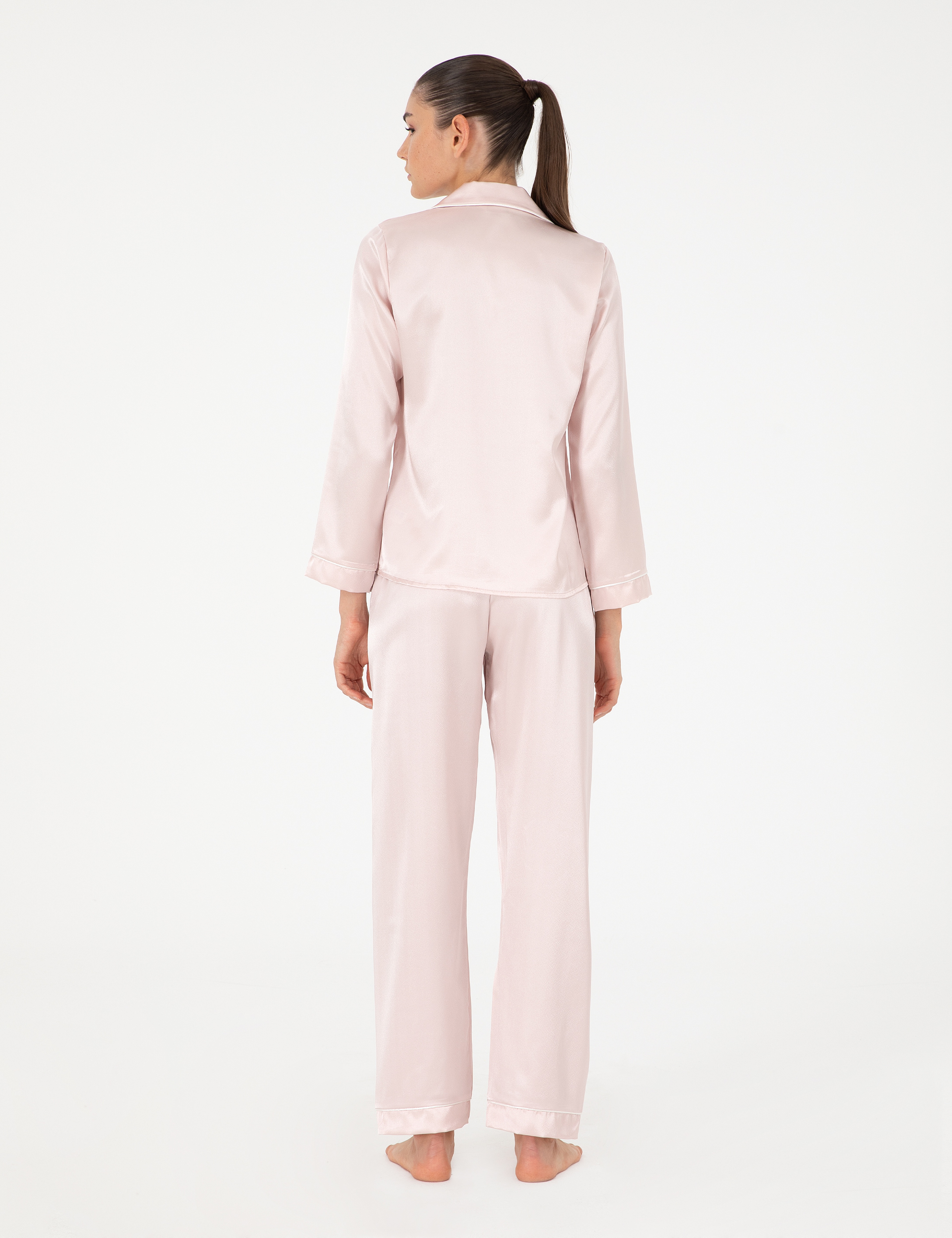 Pudra Saten Pijama Takımı
