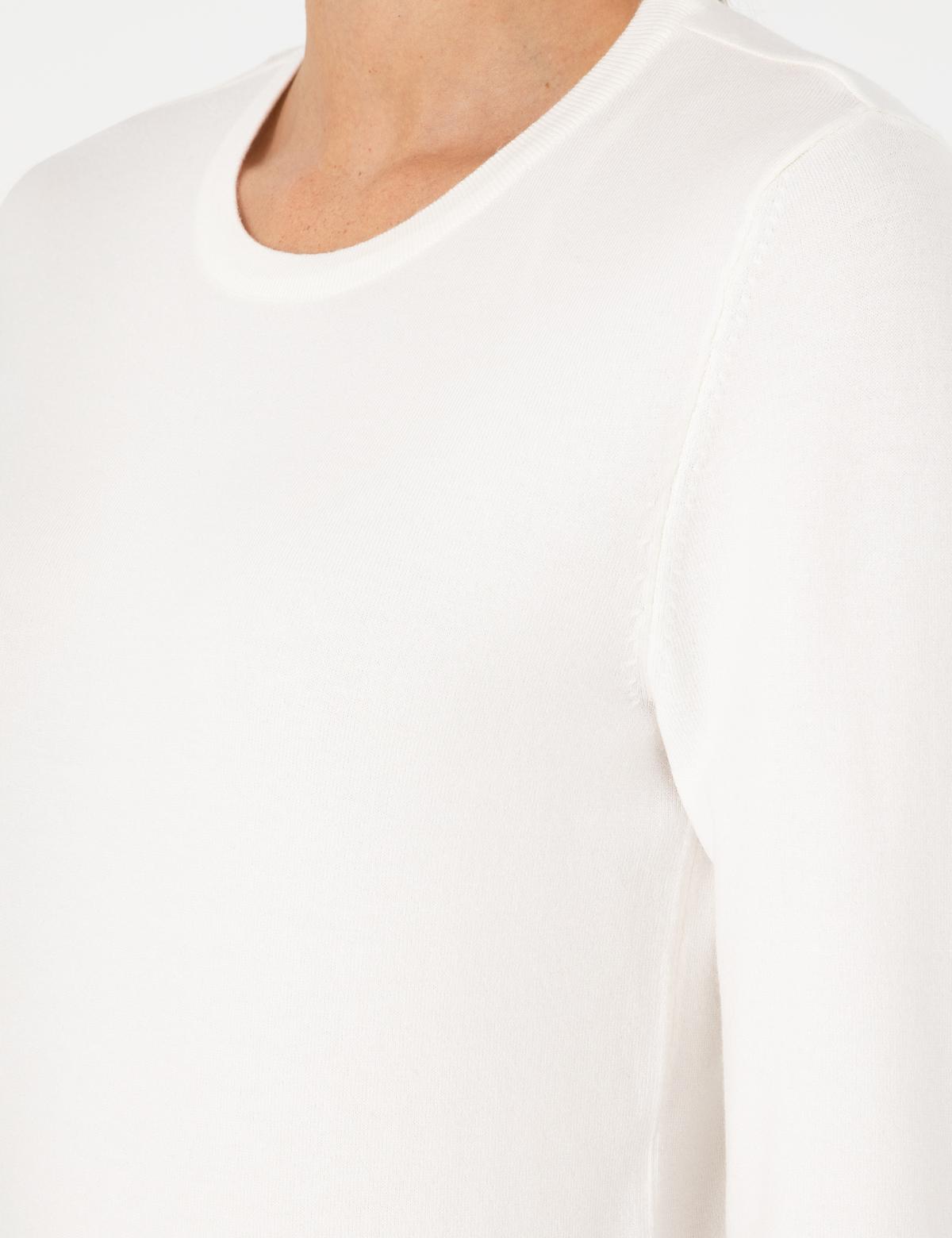 Ekru Slim Fit Bisiklet Yaka Basic Kazak - 50290566025