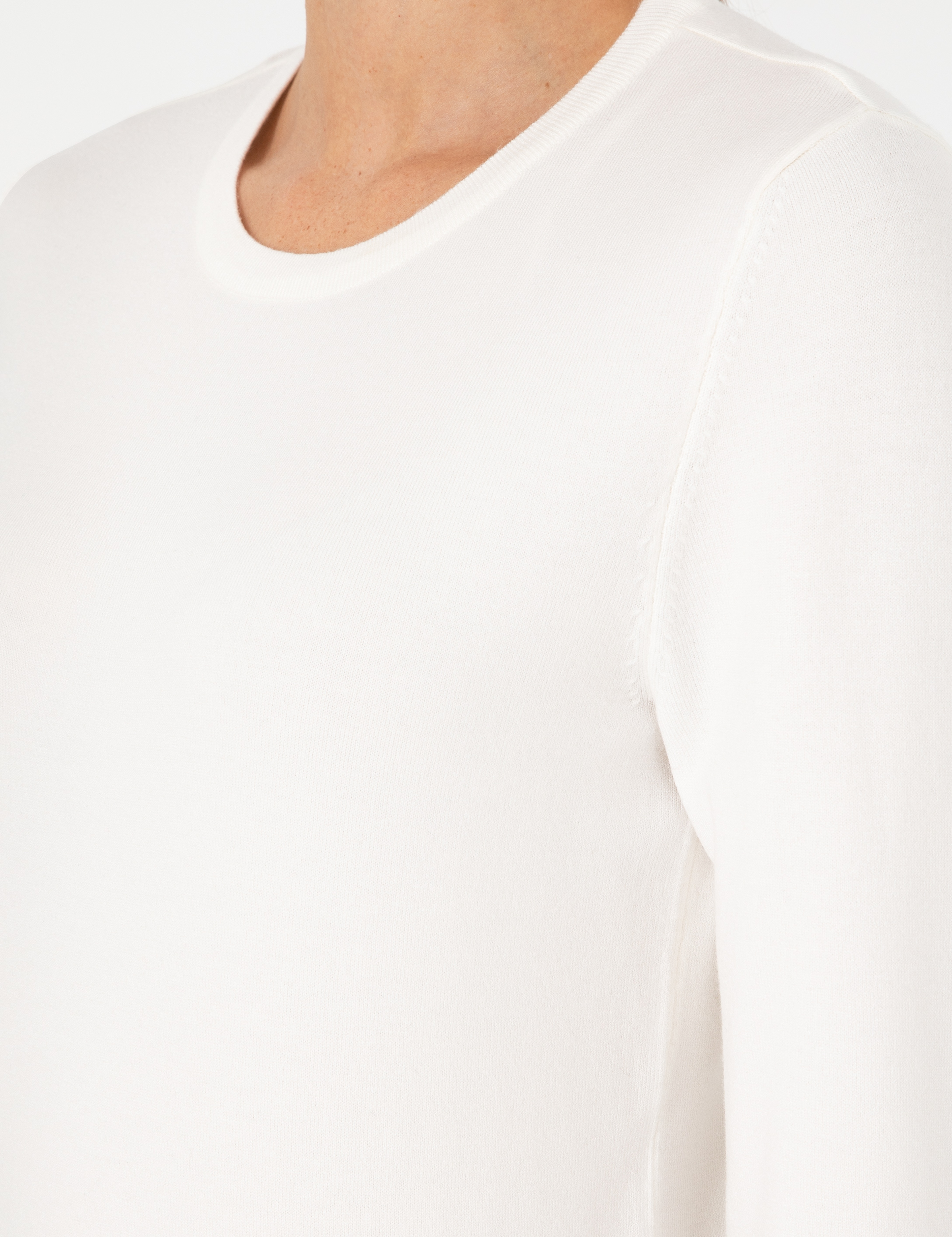 Ekru Slim Fit Bisiklet Yaka Basic Kazak - Image 7