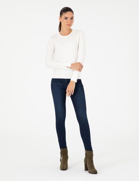 Ekru Slim Fit Bisiklet Yaka Basic Kazak - 50290566025