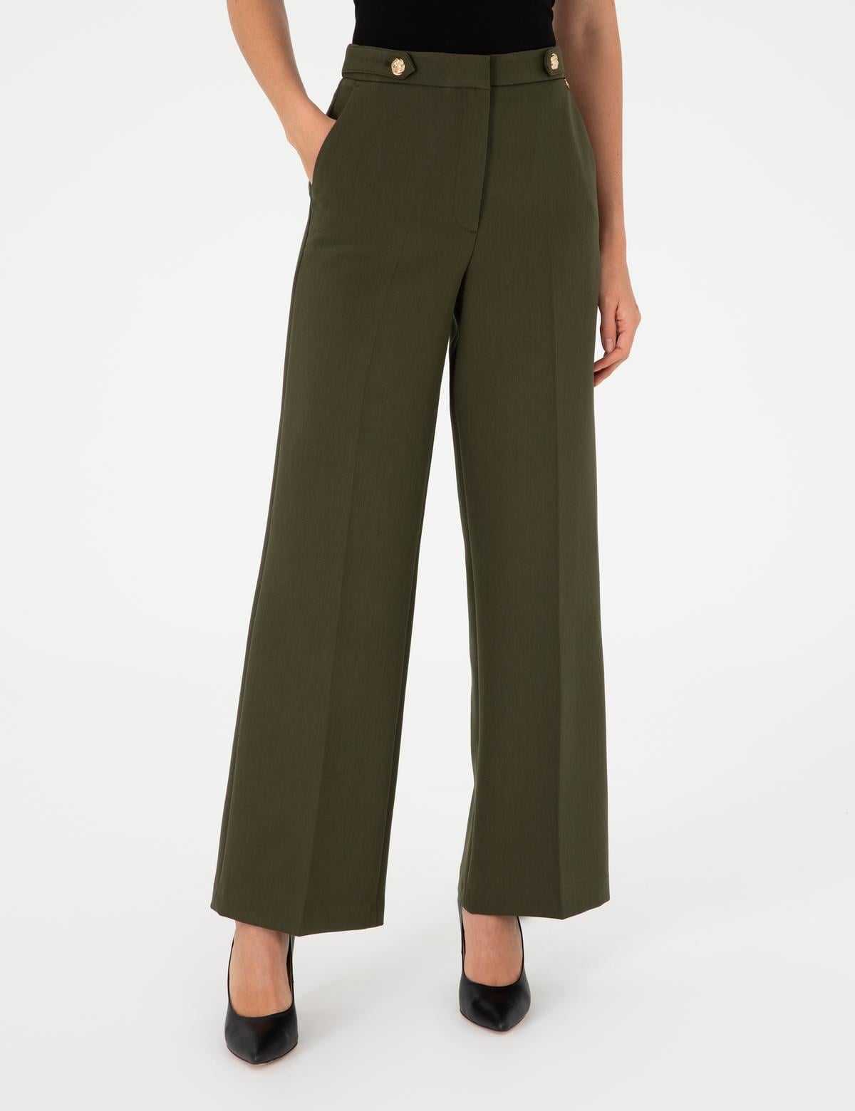 Haki Palazzo Kumaş Pantolon - 50296528014