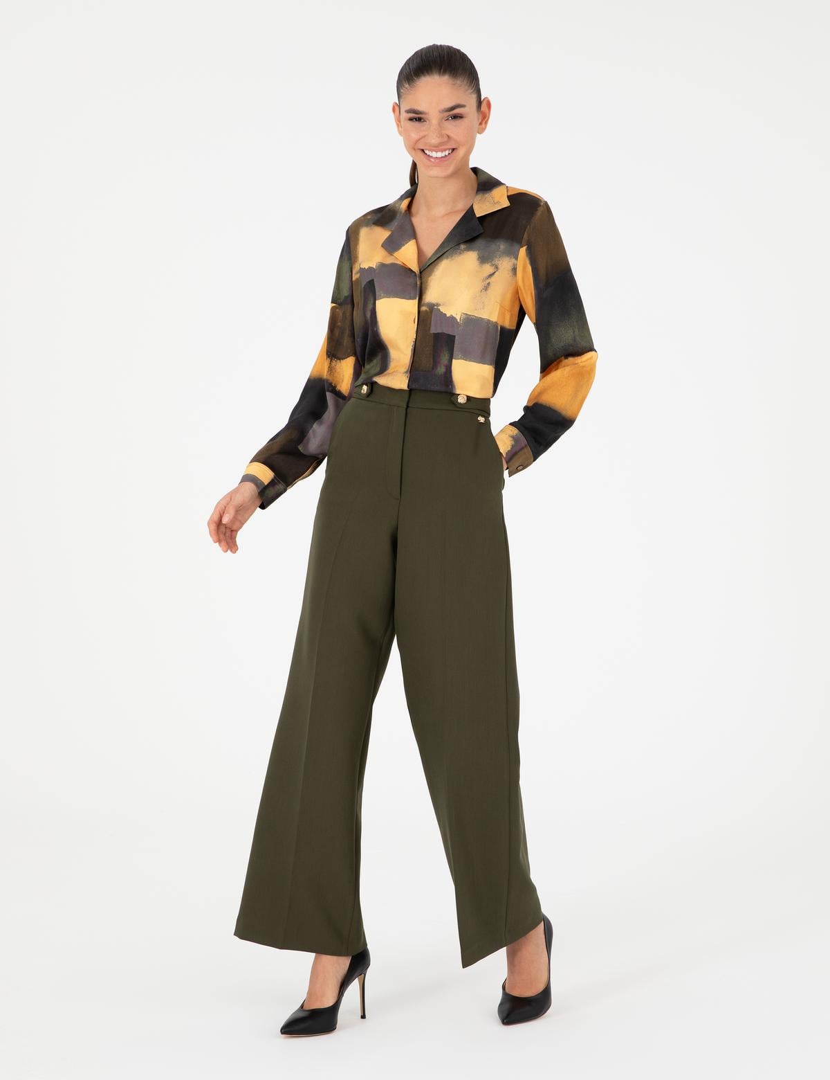 Haki Palazzo Kumaş Pantolon - 50296528014