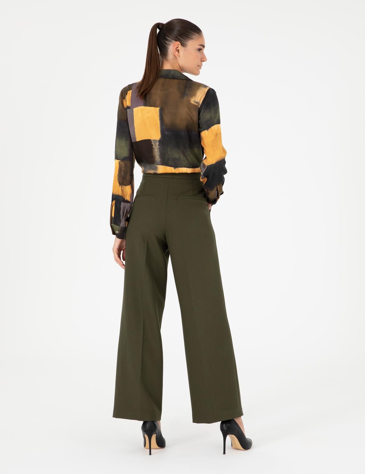 Haki Palazzo Kumaş Pantolon - 50296528014