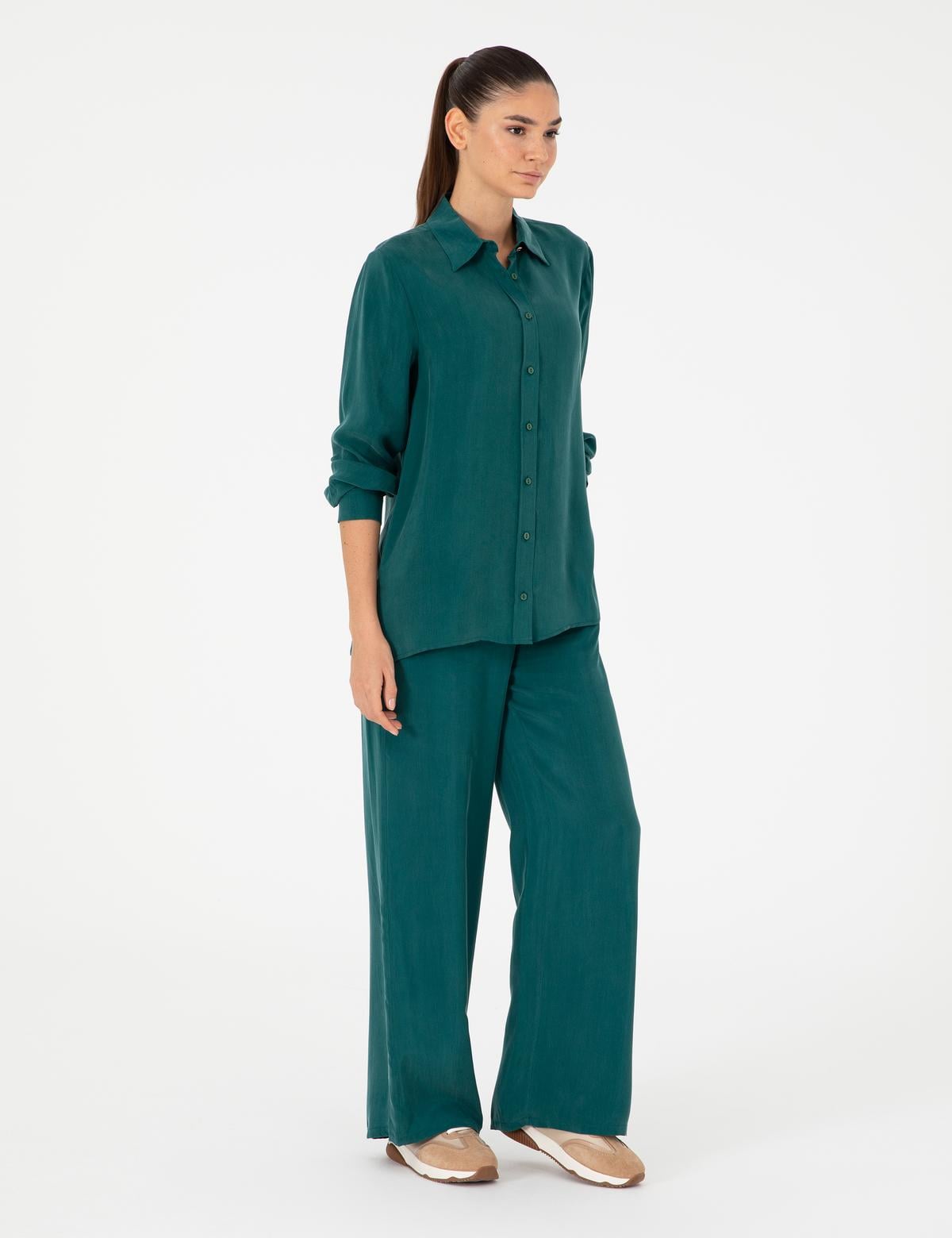 Koyu Yeşil Comfort Fit Uzun Kollu Gömlek - 50292279020