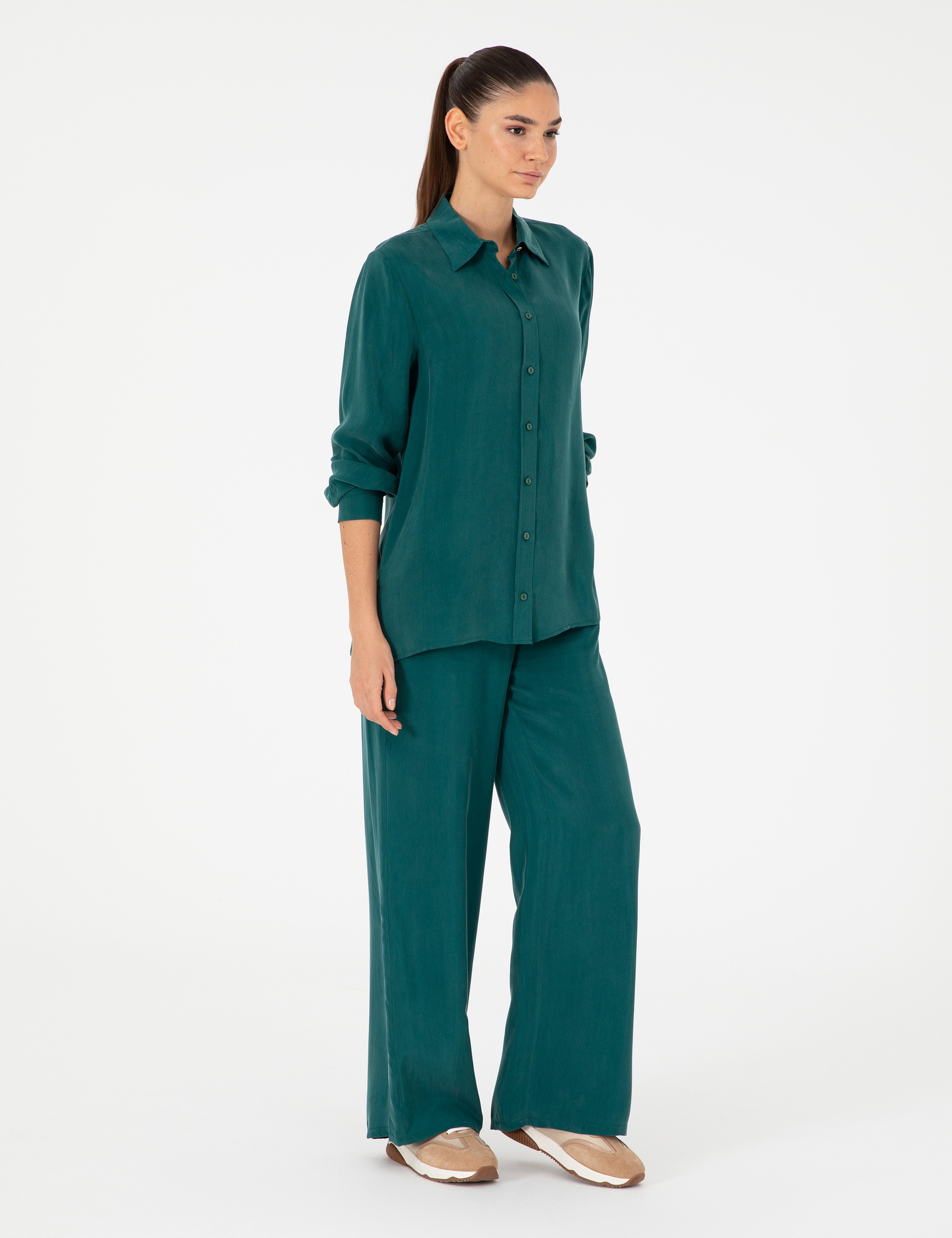 Koyu Yeşil Comfort Fit Uzun Kollu Gömlek - Image 4