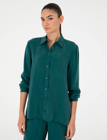 Koyu Yeşil Comfort Fit Uzun Kollu Gömlek