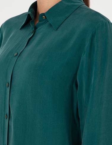 Koyu Yeşil Comfort Fit Uzun Kollu Gömlek