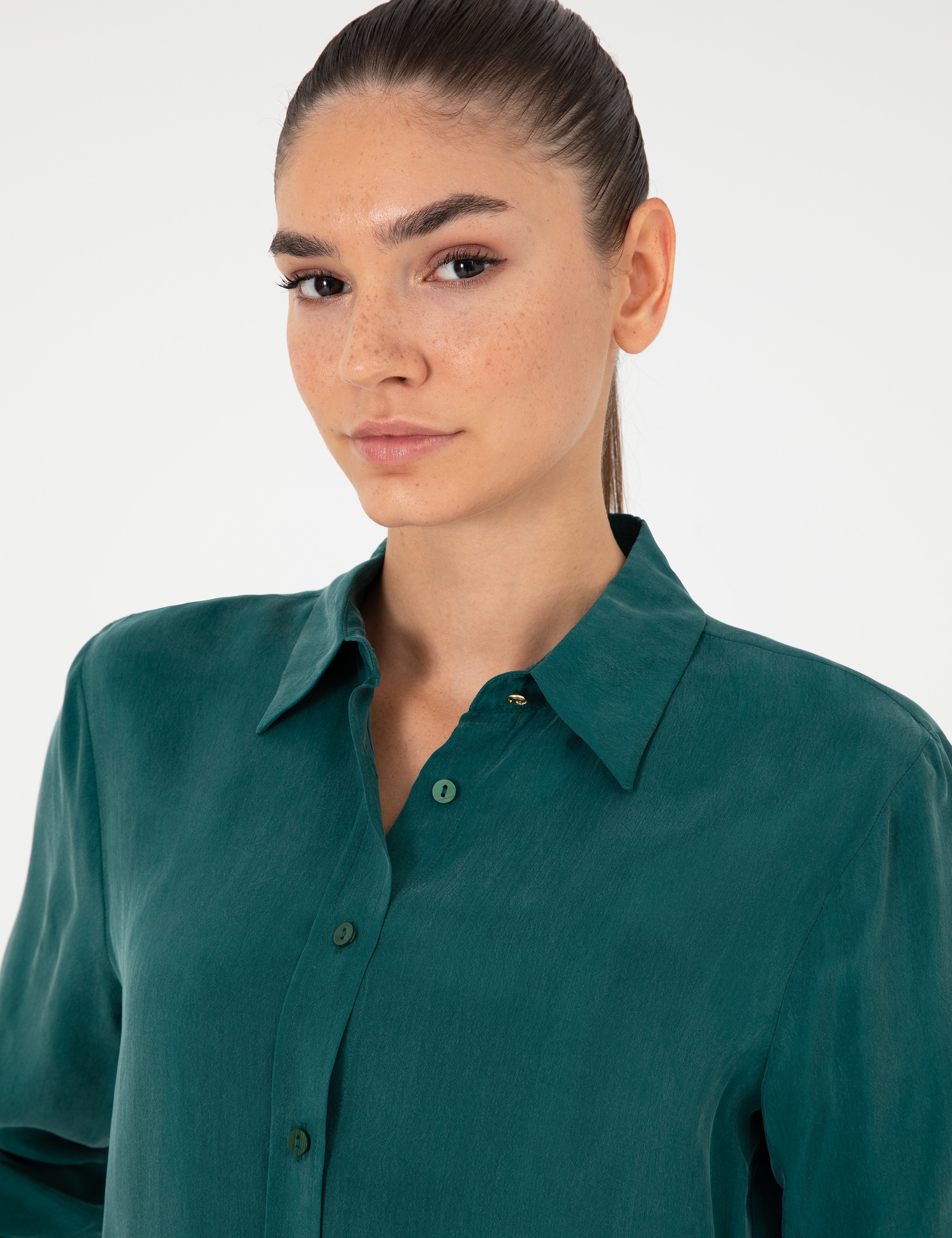 Koyu Yeşil Comfort Fit Uzun Kollu Gömlek - Image 2