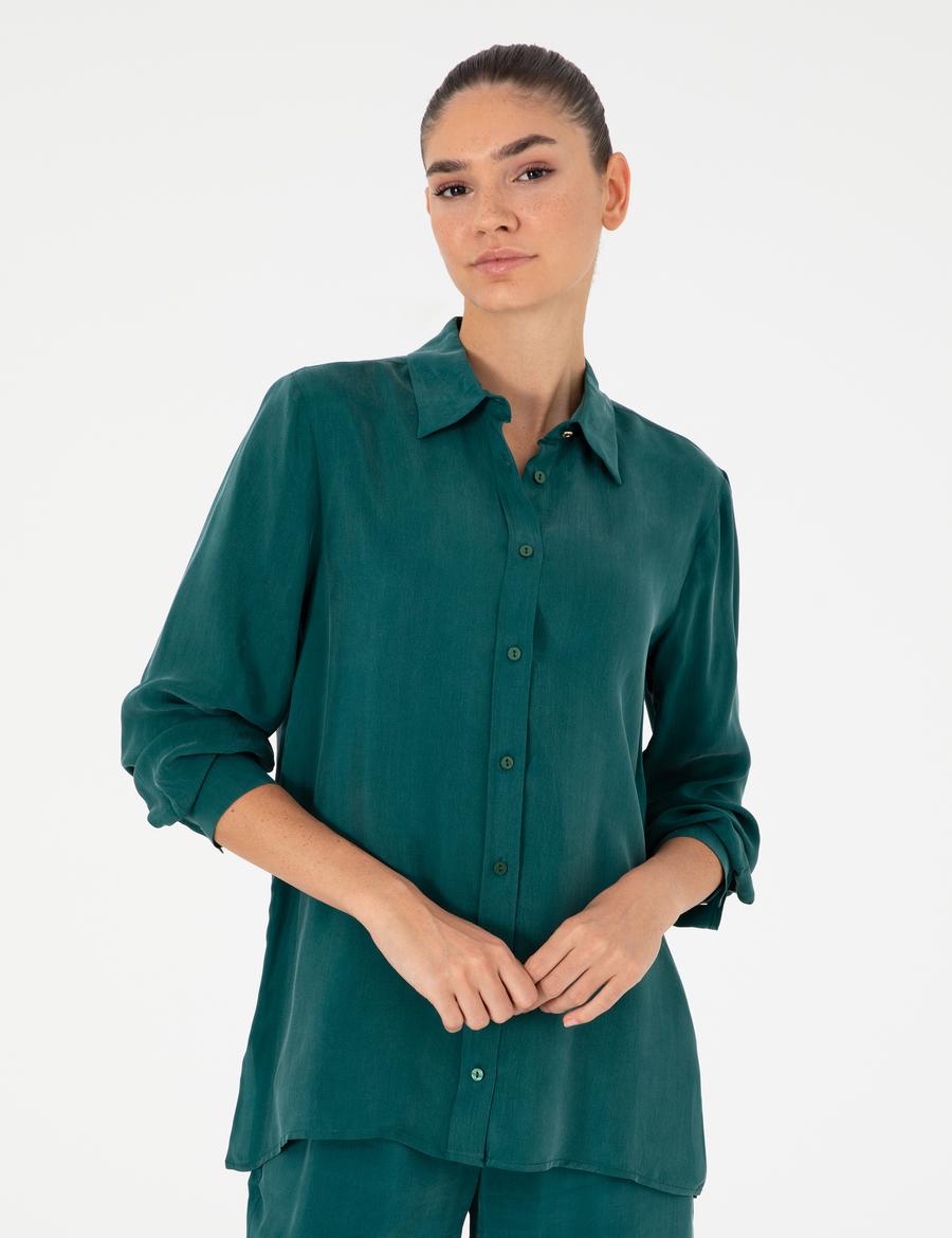 Koyu Yeşil Comfort Fit Uzun Kollu Gömlek