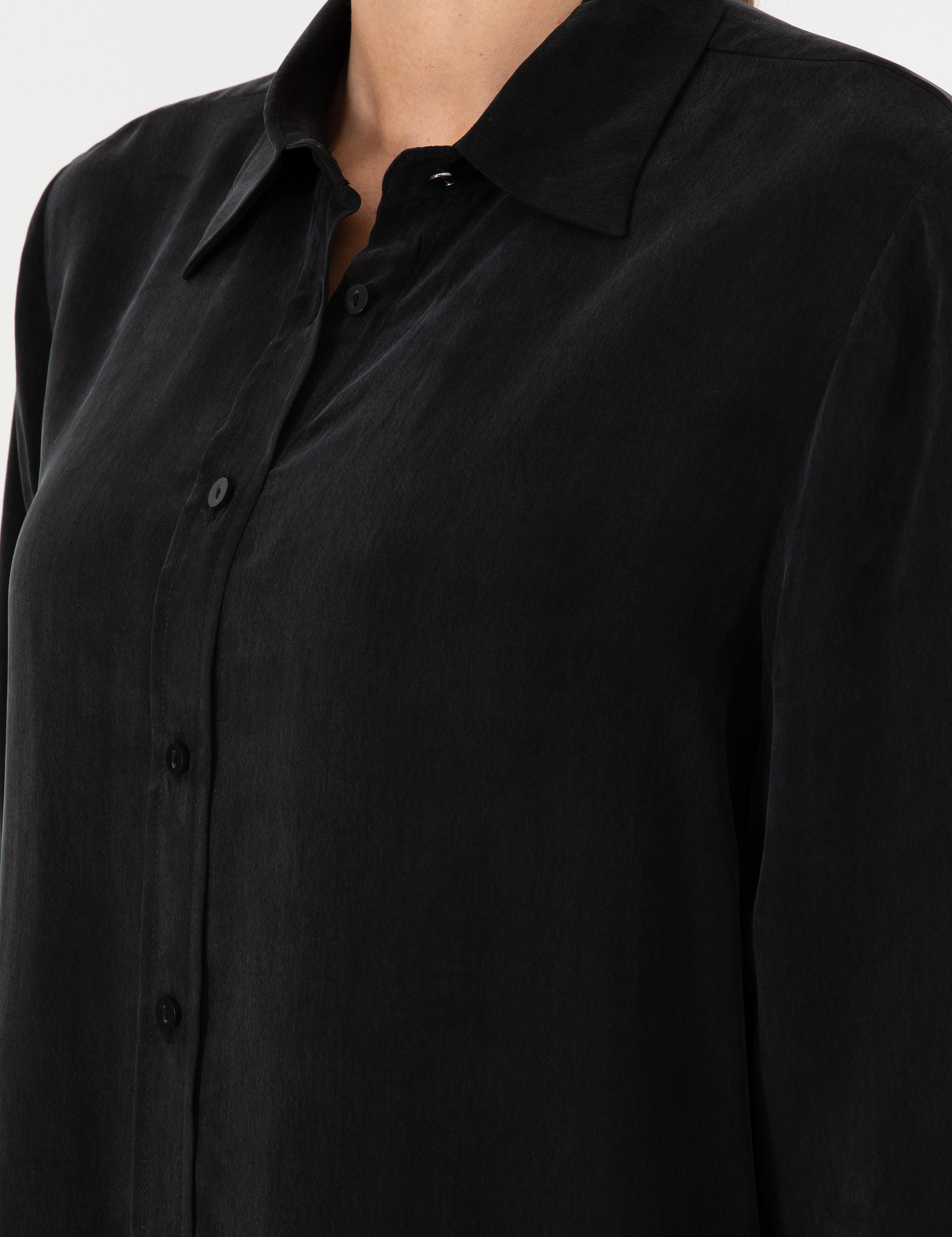 Siyah Comfort Fit Kupro Kumaş Uzun Kollu Gömlek