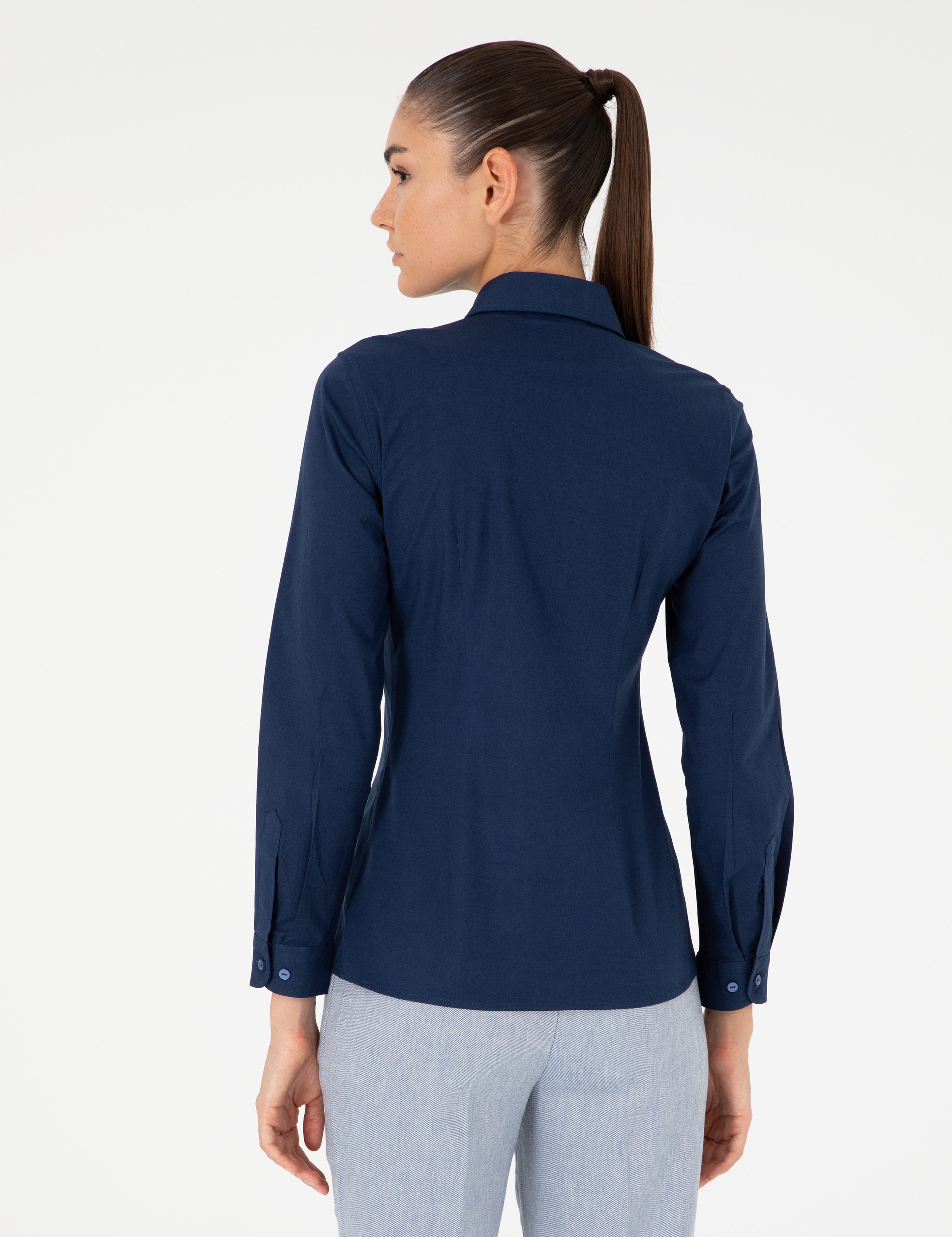 Açık İndigo Slim Fit Uzun Kollu Gömlek - Image 5