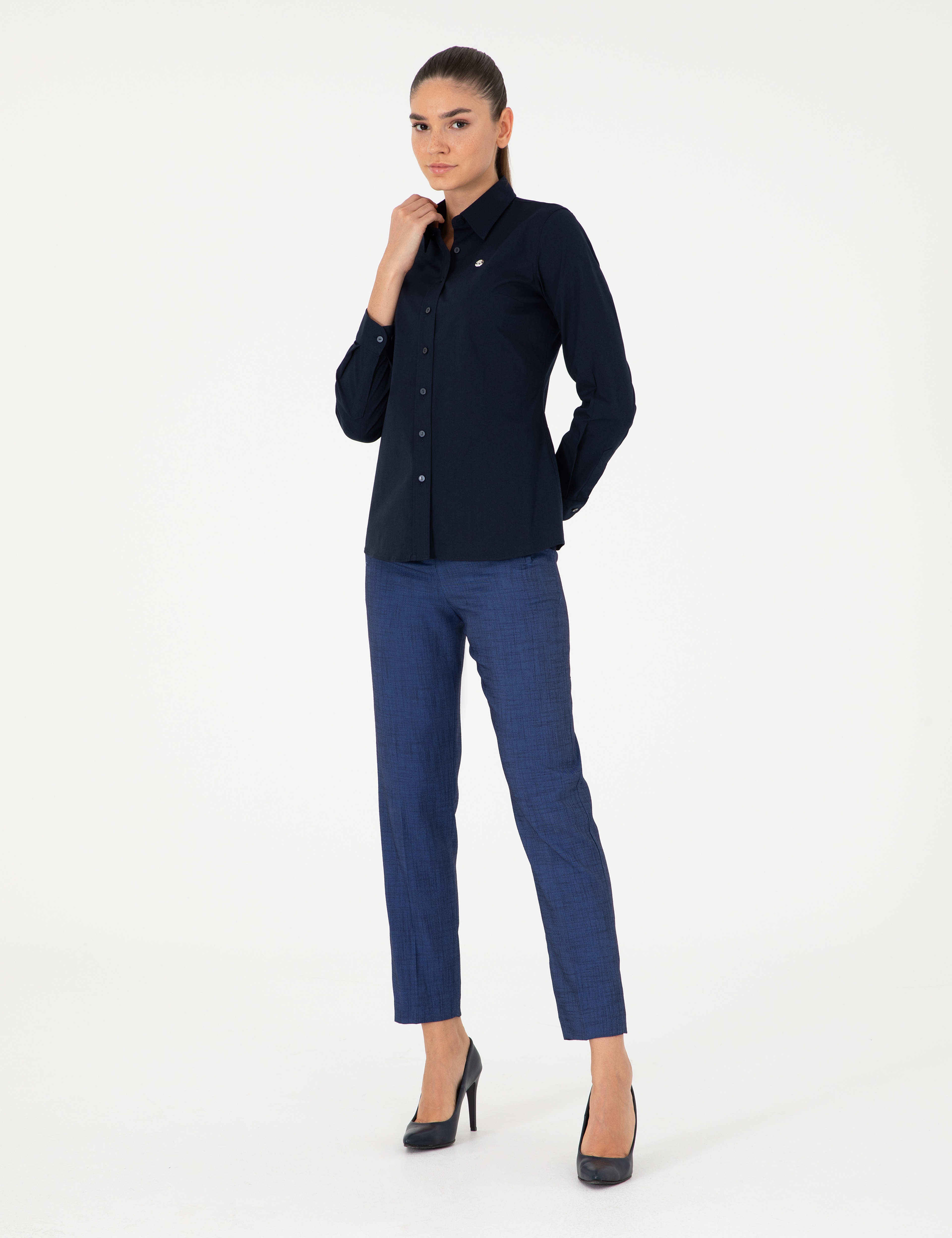 Lacivert Slim Fit Uzun Kollu Gömlek