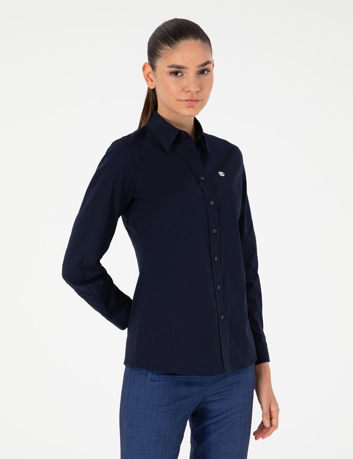 Lacivert Slim Fit Uzun Kollu Gömlek