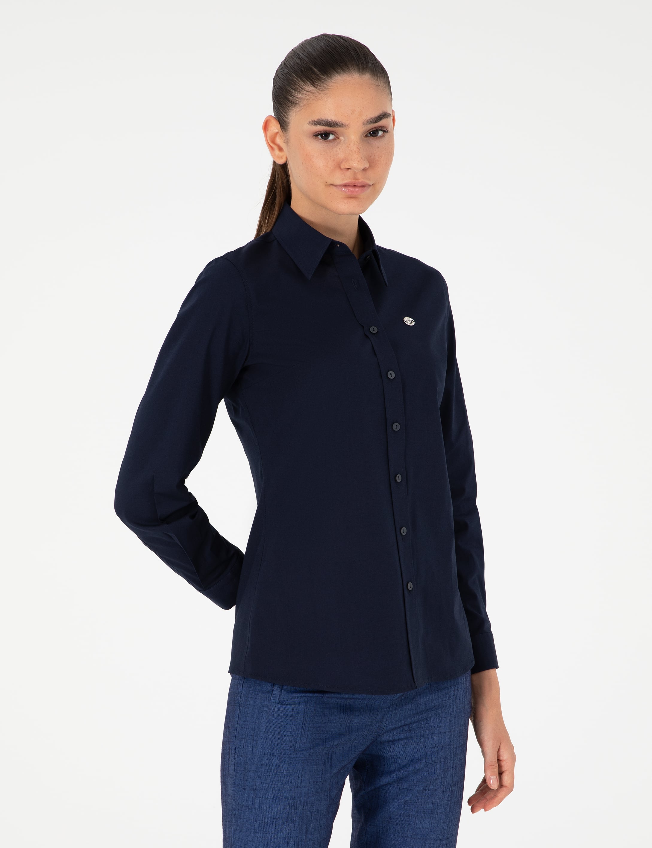 Lacivert Slim Fit Uzun Kollu Gömlek