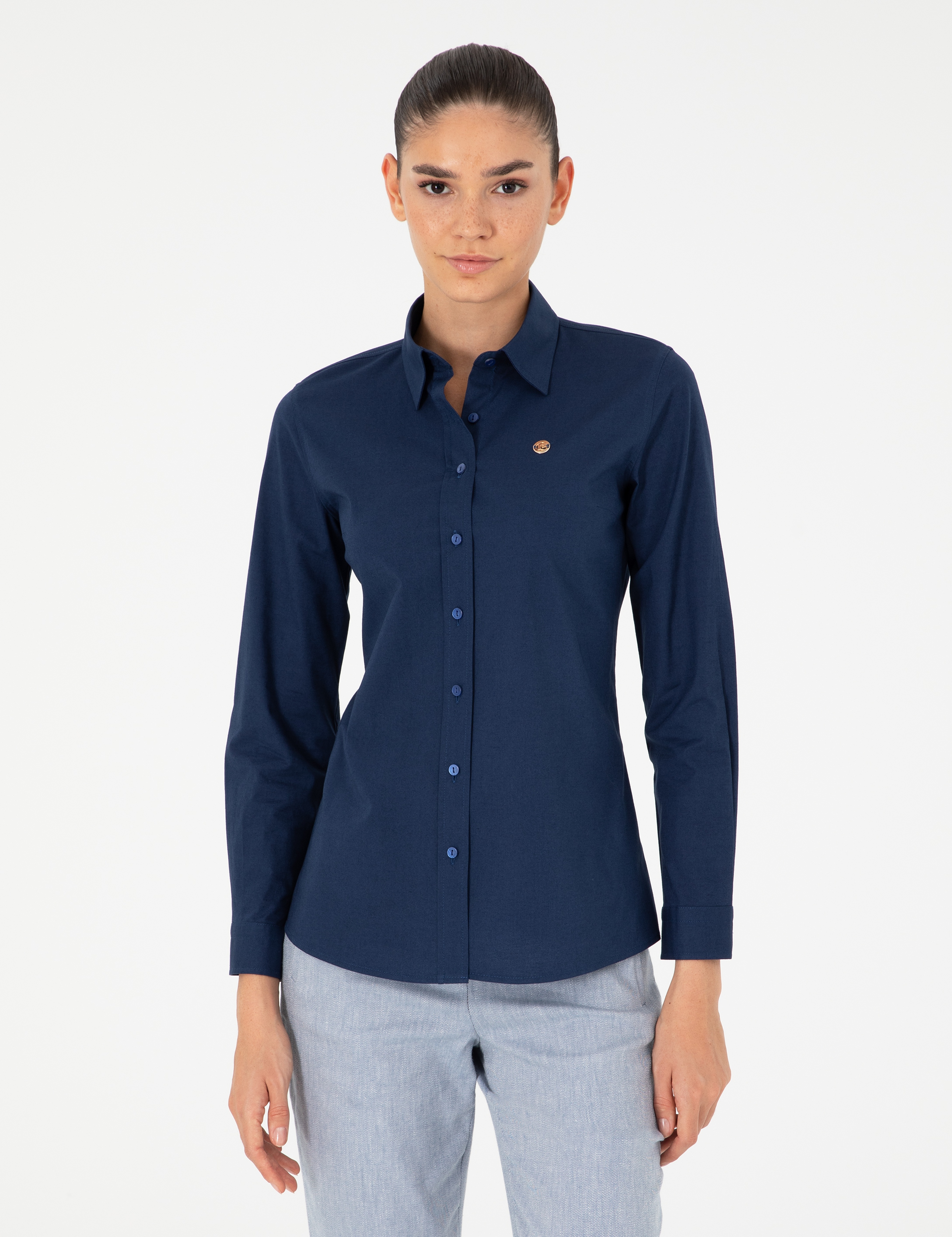 Açık İndigo Slim Fit Uzun Kollu Gömlek - Image 1