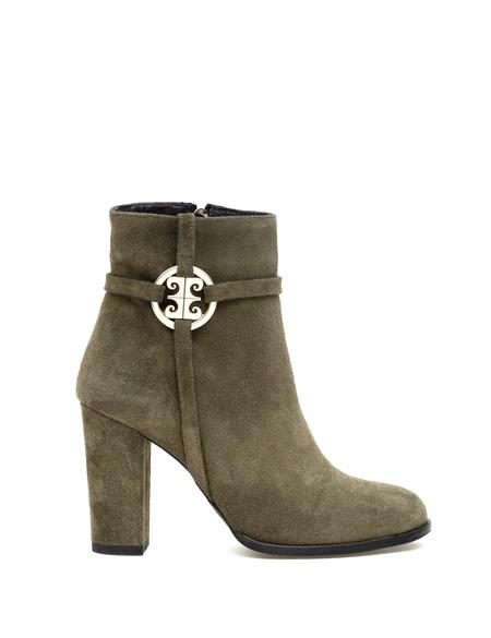 Haki Metal Logolu Topuklu Nubuk Bot - 50277707002