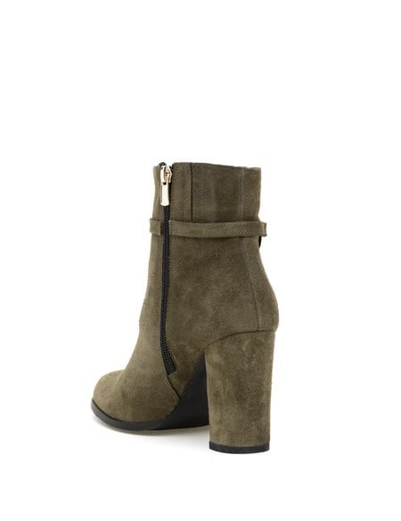 Haki Metal Logolu Topuklu Nubuk Bot - 50277707002