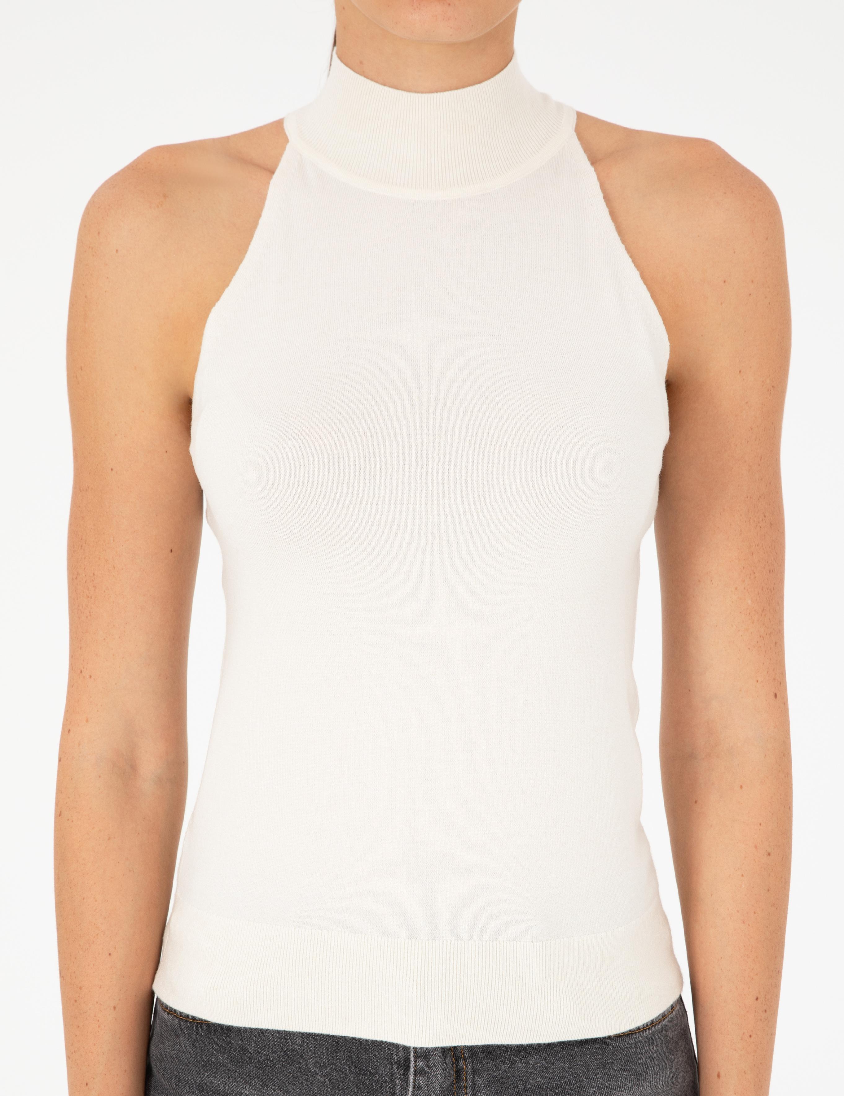 Ekru Slim Fit Triko Bluz