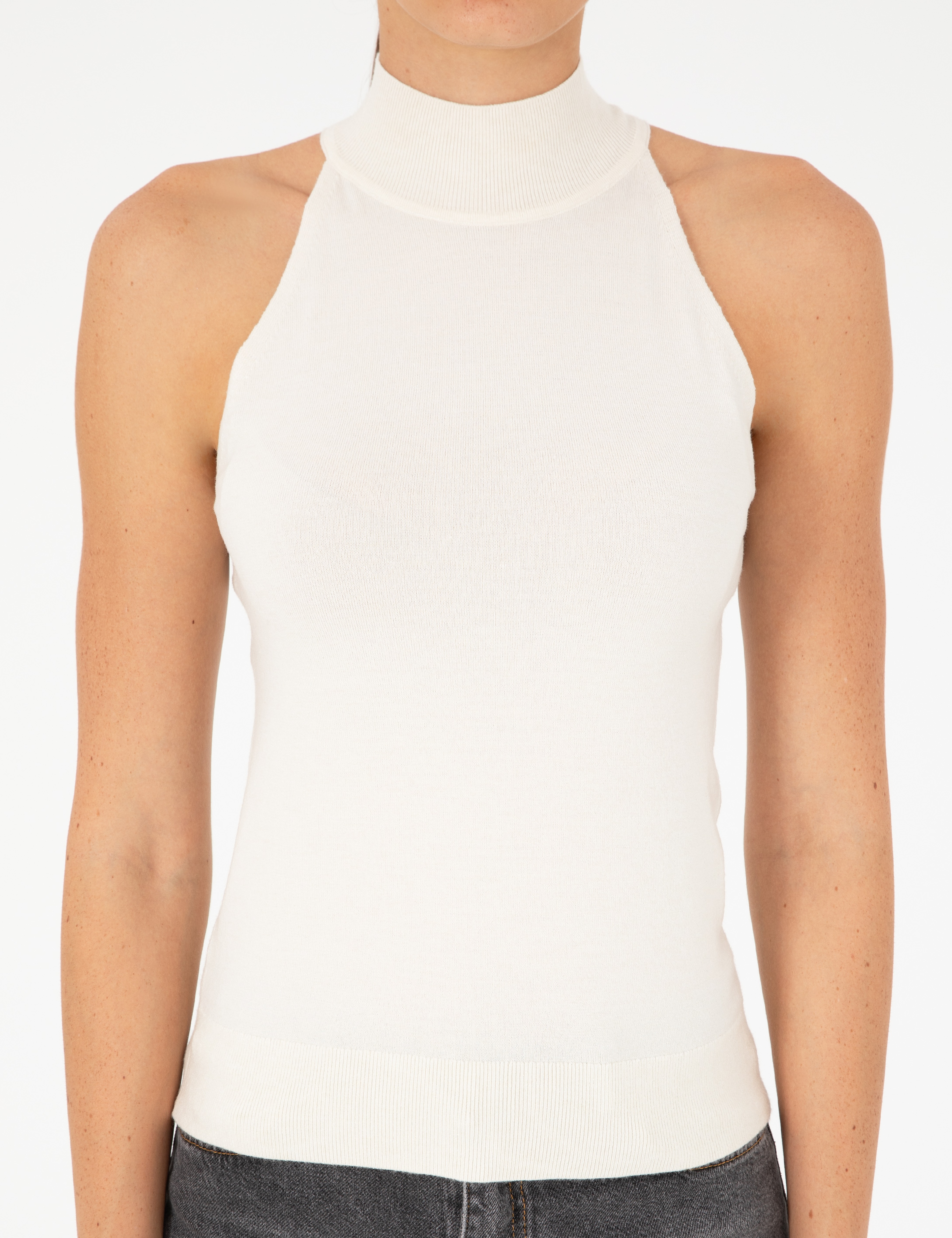 Ekru Slim Fit Triko Bluz