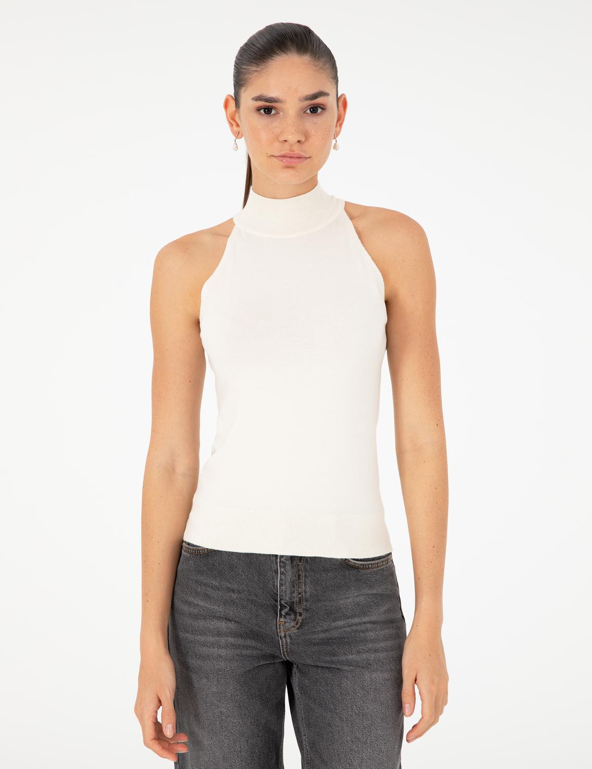 Ekru Slim Fit Triko Bluz - 50296460006