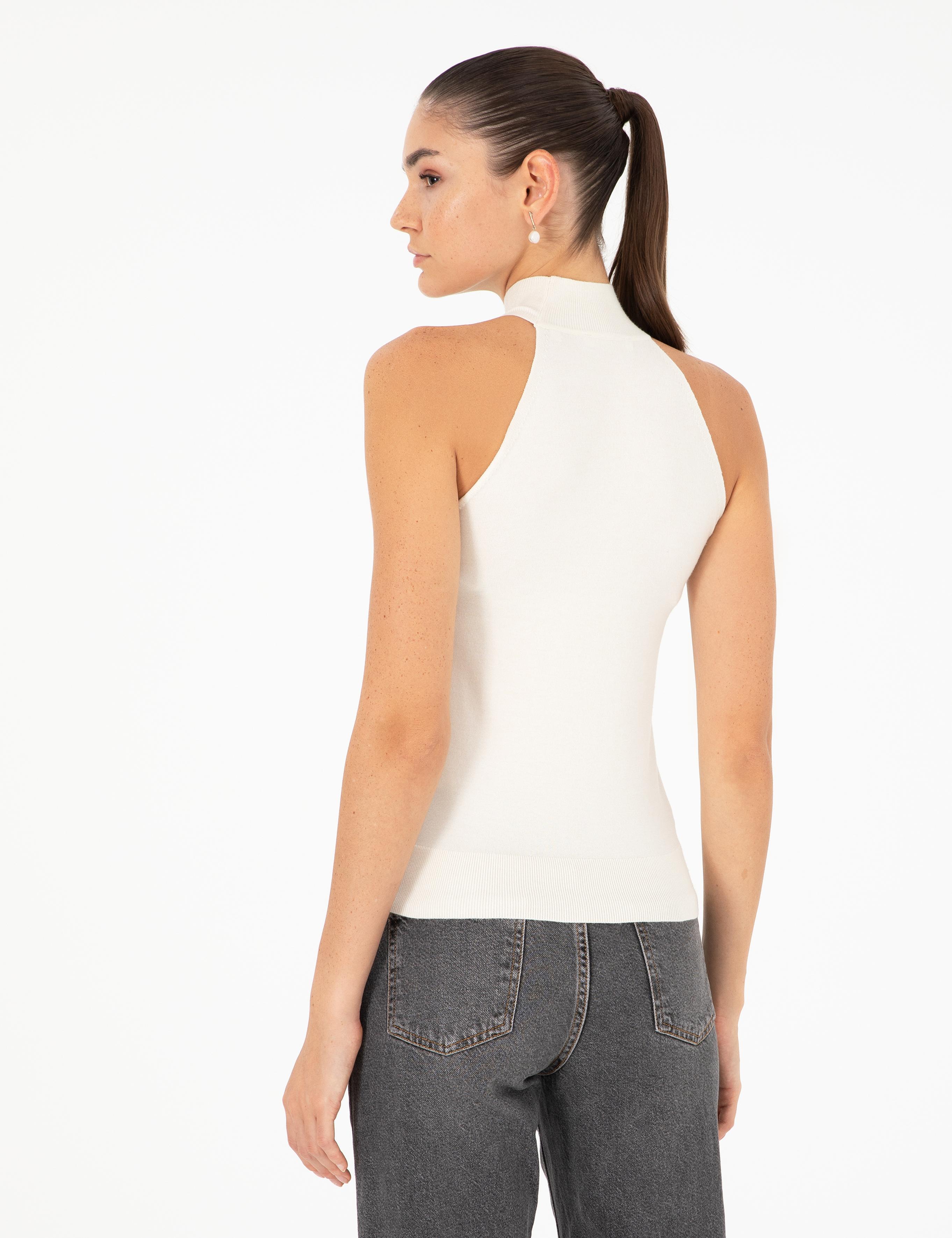 Ekru Slim Fit Triko Bluz