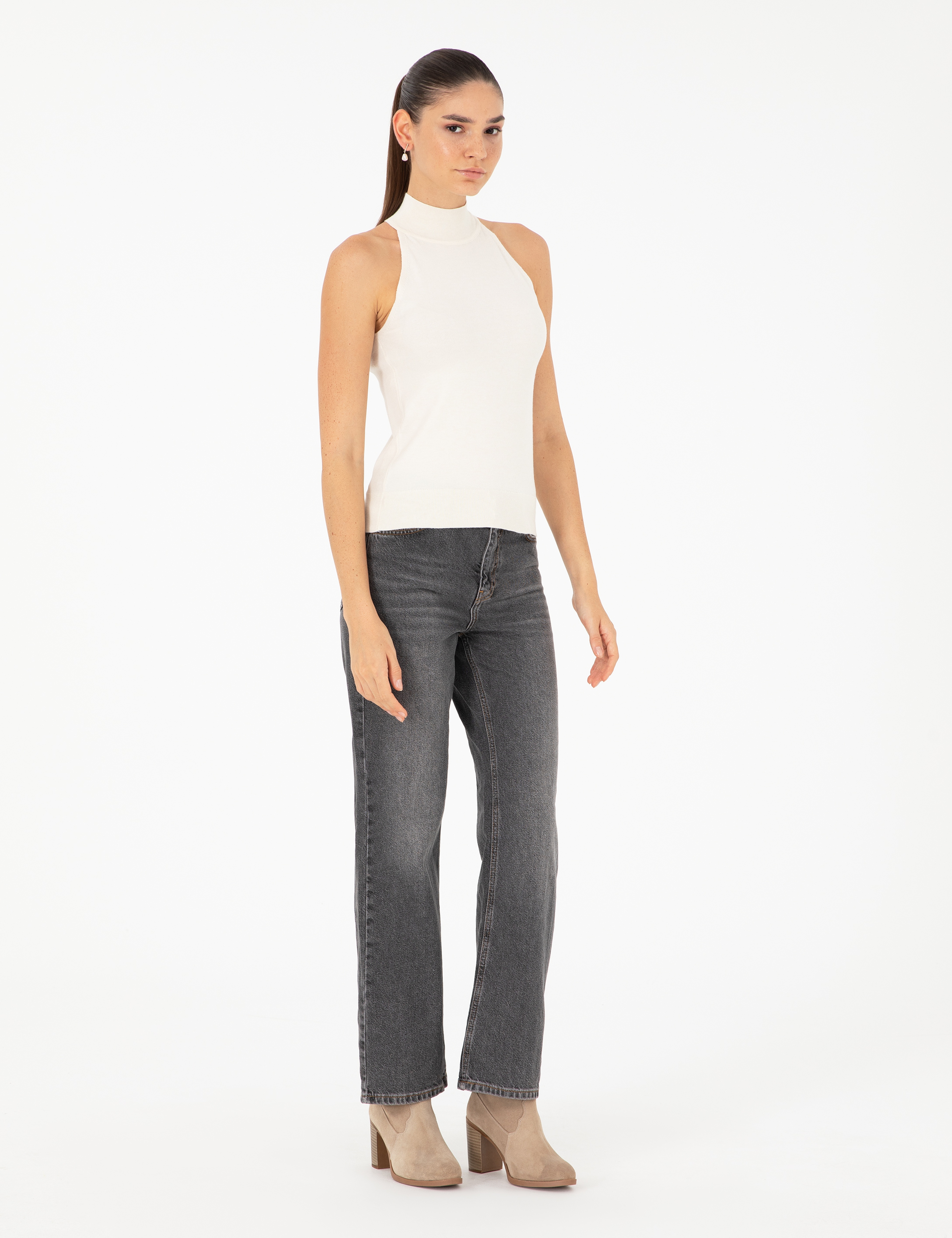 Ekru Slim Fit Triko Bluz - Image 4