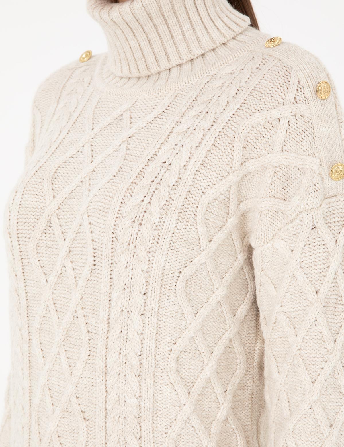 Ekru Regular Fit Balıkçı Yaka Kazak - 50294435042