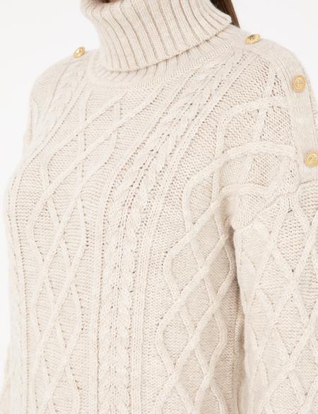 Ekru Regular Fit Balıkçı Yaka Kazak - 50294435042