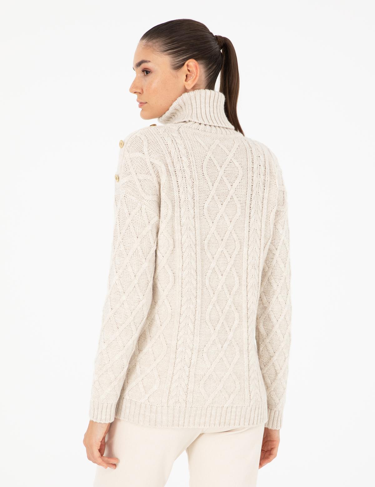 Ekru Regular Fit Balıkçı Yaka Kazak - 50294435042