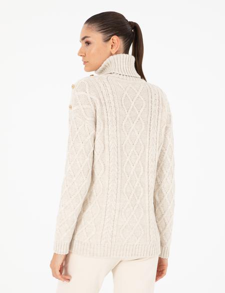 Ekru Regular Fit Balıkçı Yaka Kazak - 50294435042