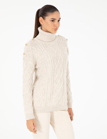 Ekru Regular Fit Balıkçı Yaka Kazak - 50294435042