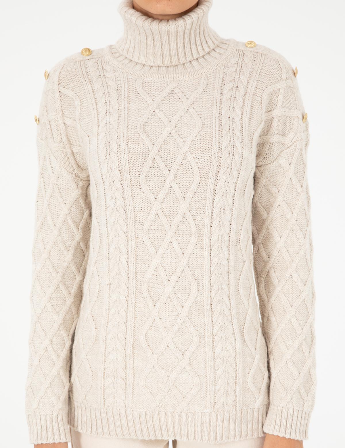 Ekru Regular Fit Balıkçı Yaka Kazak - 50294435042