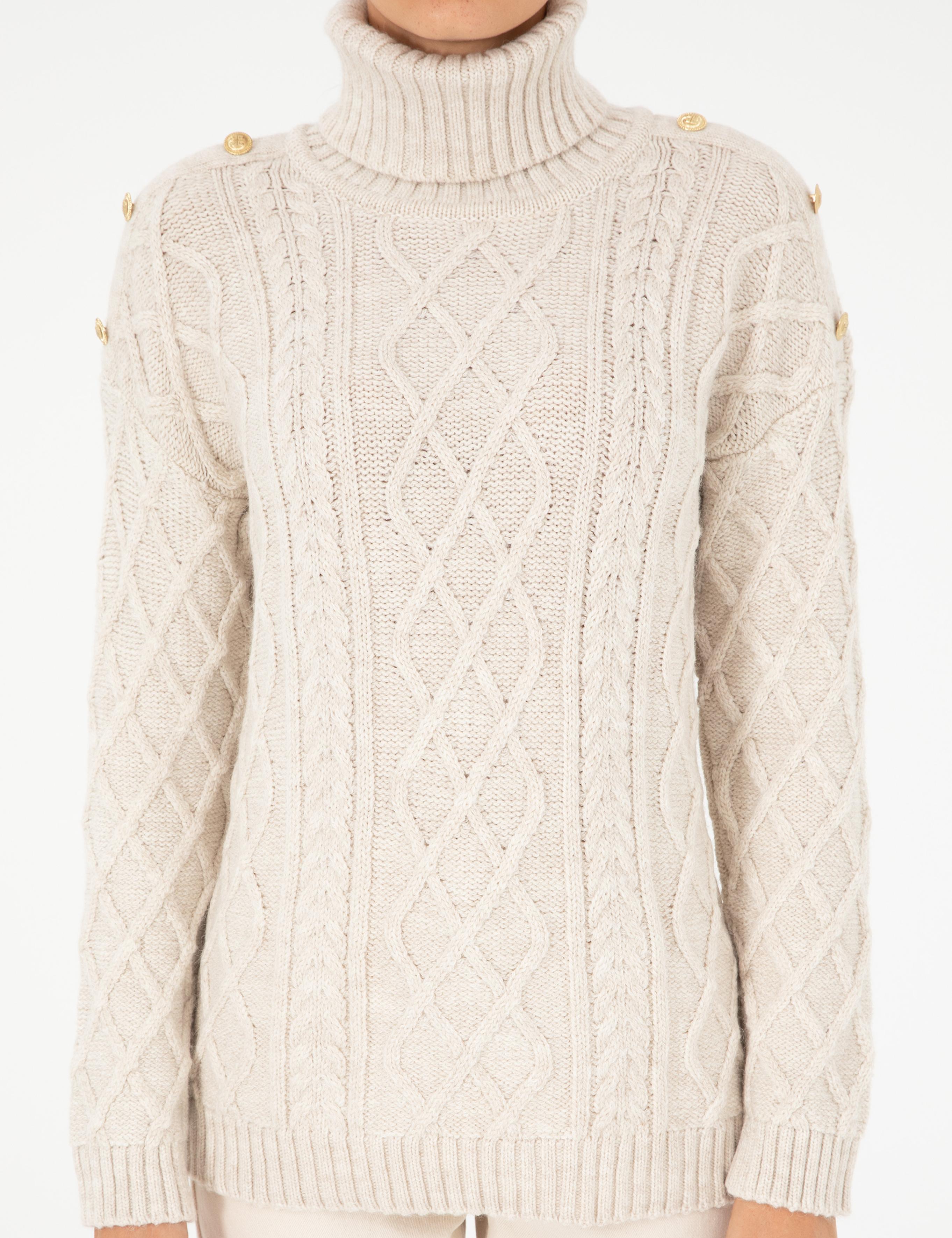 Ekru Regular Fit Balıkçı Yaka Kazak